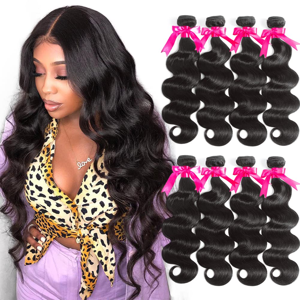 Flady 10A Brazilian Virgin Hair Body Wave 4 Bundles Unprocessed Virgn Human Hair Weave Brazilian Body Wave Bundles Natural Color (16 18 20 22inch)