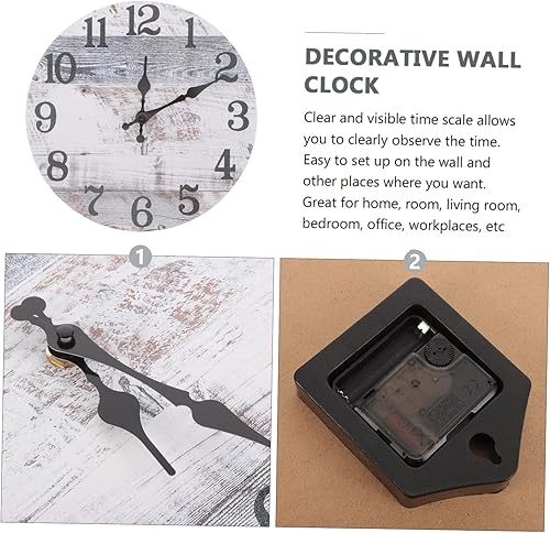 Miniatura 2 de Happyyami Wooden Clock Wooden Decor reloj de pared Digital French Decor Digital Clock Wall Clock Wooden Round Clock Mute Clock Wall Hanging Clock