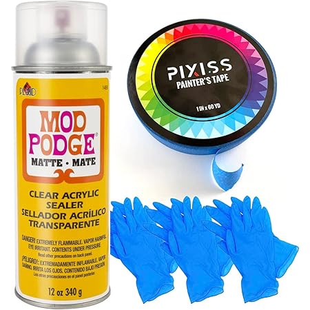 Matte Mod Podge Spray Acrylic Sealer Clear Coating Matte Paint Sealer Spray, Blue Multi-Surface Artist Painters Tape, 3 Pairs of Gloves
