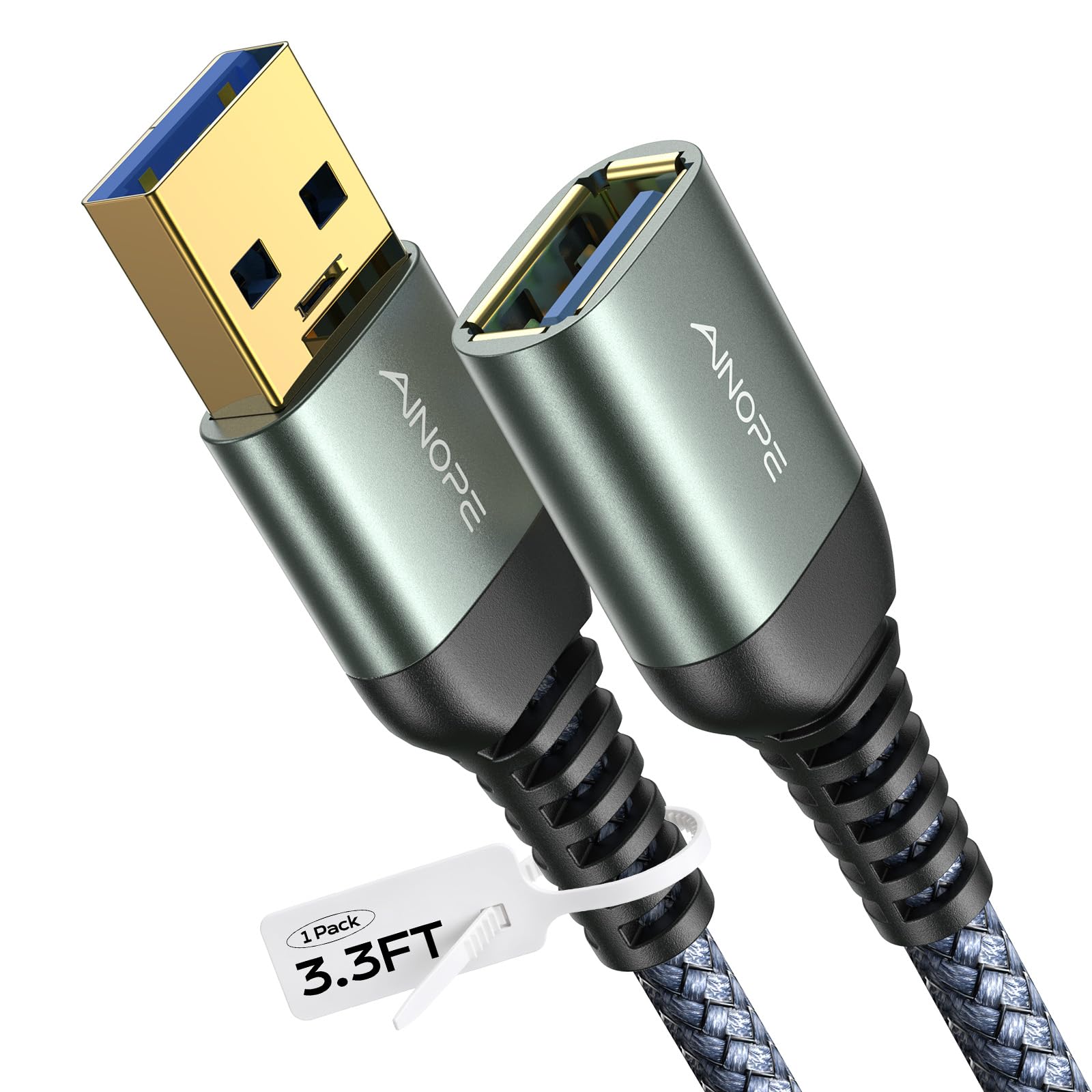 AINOPE USB Verlängerung Kabel USB 3.0 Verlängerungskabel A Stecker auf A Buchse mit eleganten Alluminiumsteckern, Nylon Stoffmantel für Kartenlesegerät,Tastatur, Drucker, Scanner, Kamera