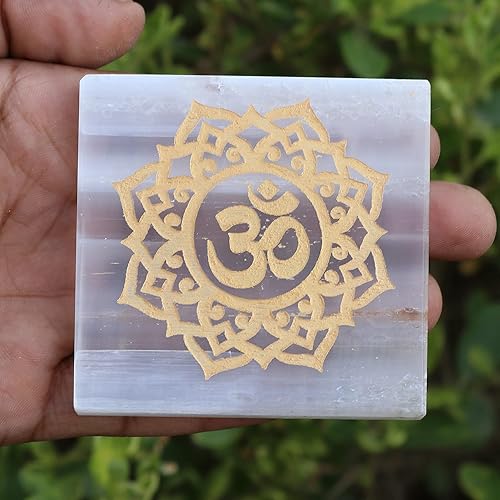 Miniatura 3 de Losa de selenita de siete chakras, curación de siete chakras para limpieza y carga de cristal, reiki, meditación y curación, símbolo Om