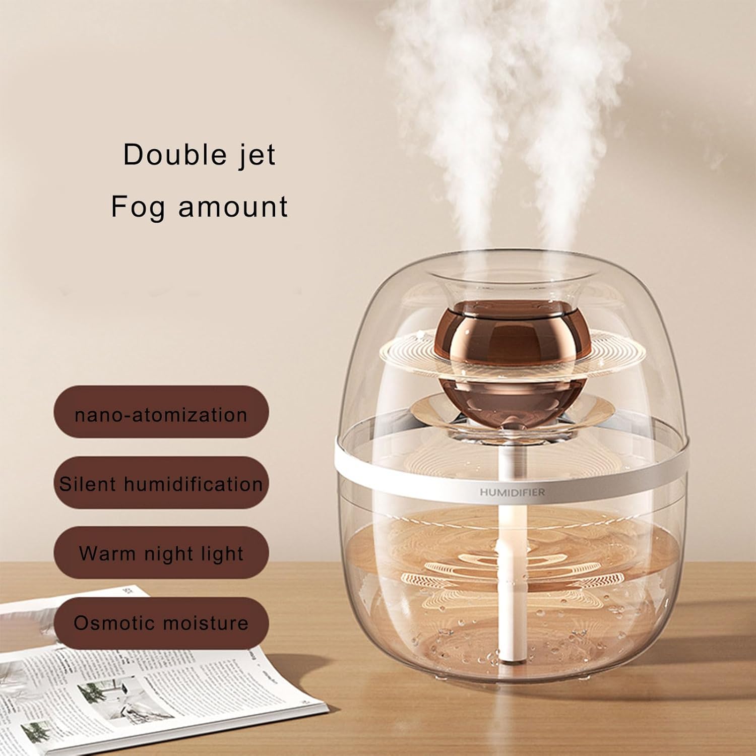 USB Humidifier Quiet Double Sprays 3L Large Capacity Household Air Conditioning Room Air Humidification Sprays LED Atmosphere Light Humidifier