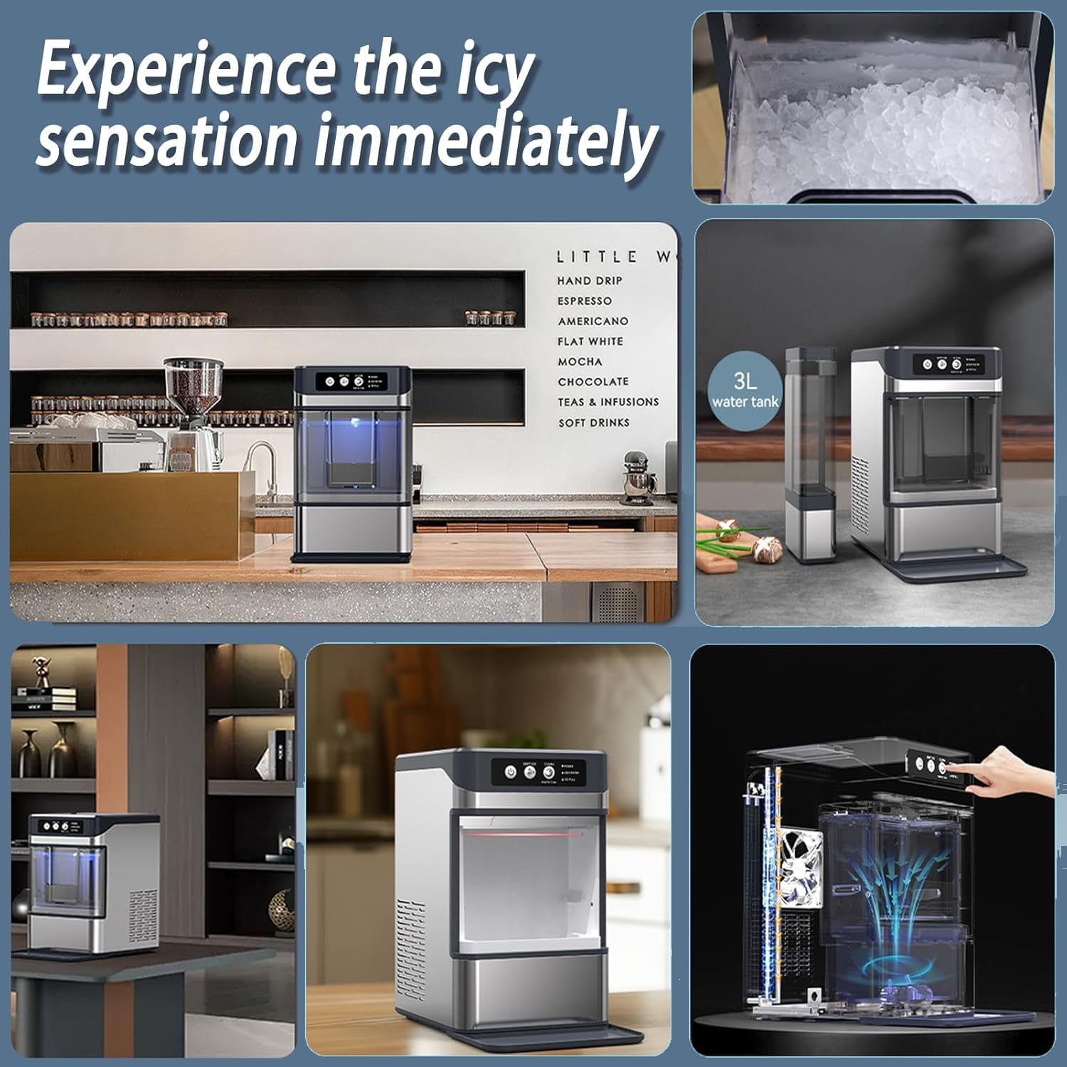 Control de máquinas de Fabricantes de Hielo para el Comercial de Fabricantes de Hielo crujible en el hogar, encimera de Fabricantes de Hielo, Limpieza automática, 17 kg en 24h, Fabricante de Cubos