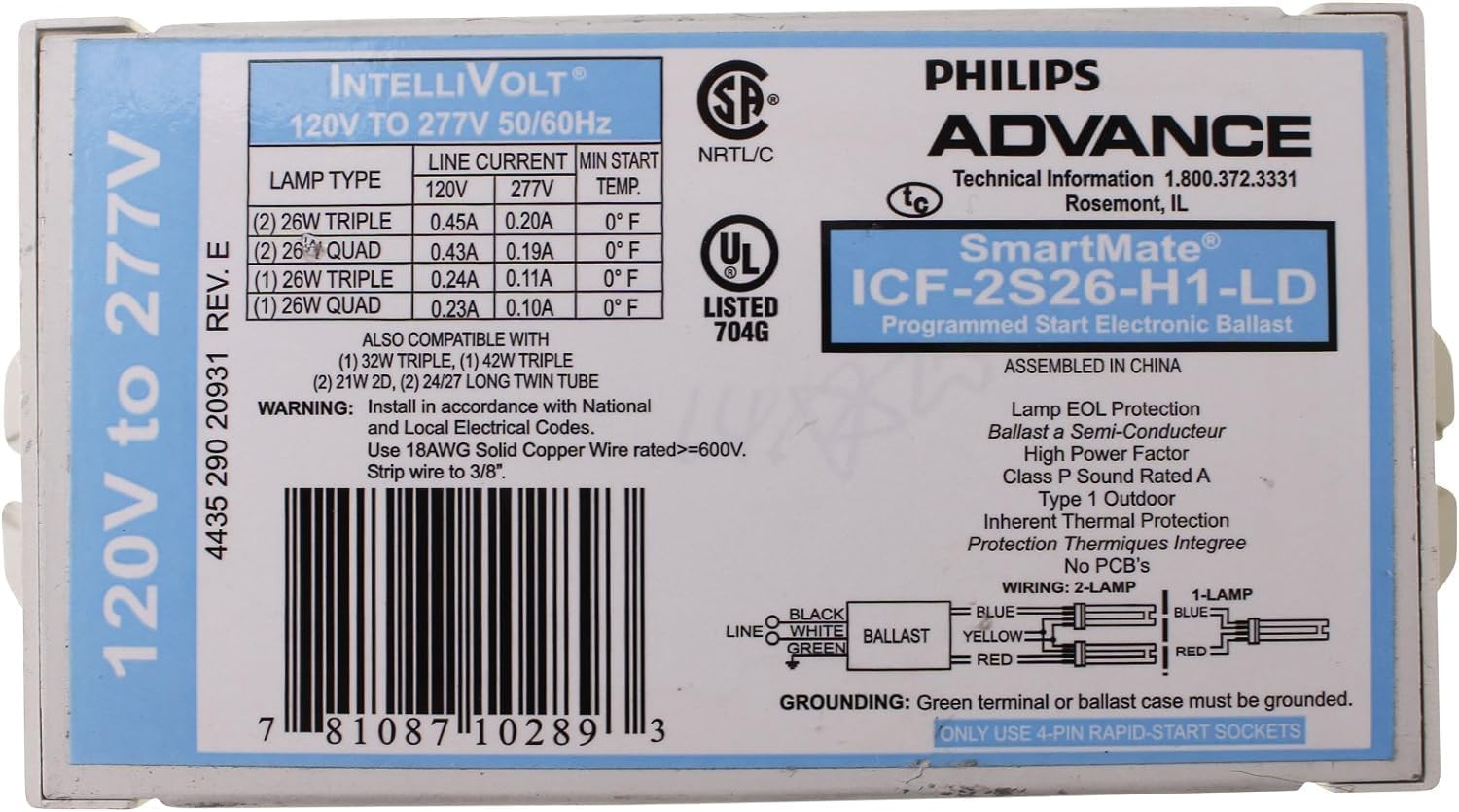 Advance 10289 ICF2S26H1LD Compact Fluorescent Ballast