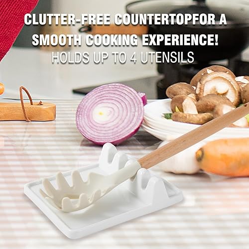 Miniatura 10 de Soporte para utensilios de cerámica con almohadilla de goteo para múltiples utensilios, resistente al calor, soporte para cuchara y soporte para