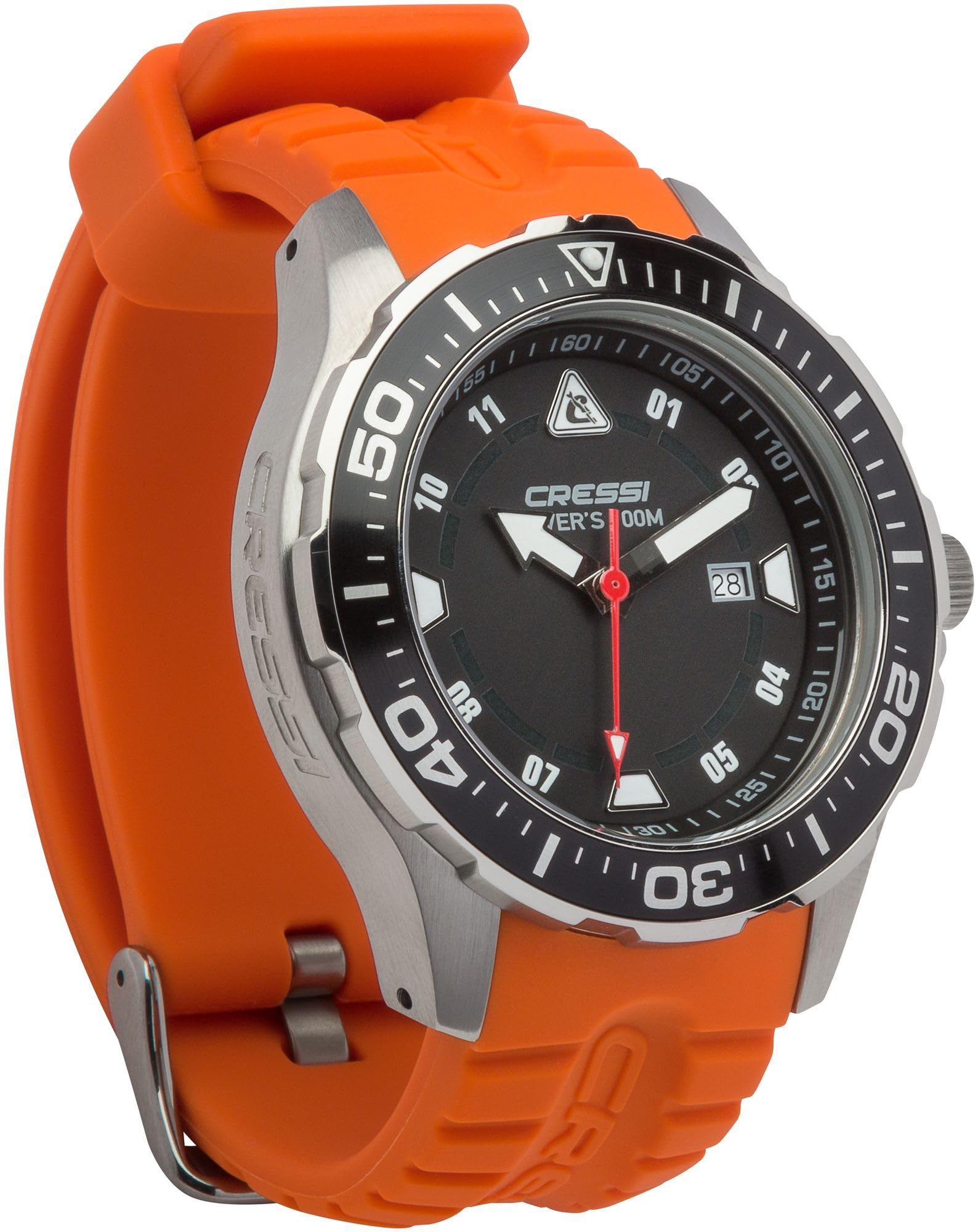 CRESSI Manta Montre de Plongée Homme et Femme, Boîtier en Acier Inoxydable, Verre Cristal, Bracelet en Caoutchouc, Lunette Unidirectionnelle, Mouvement Quartz, 10 ATM