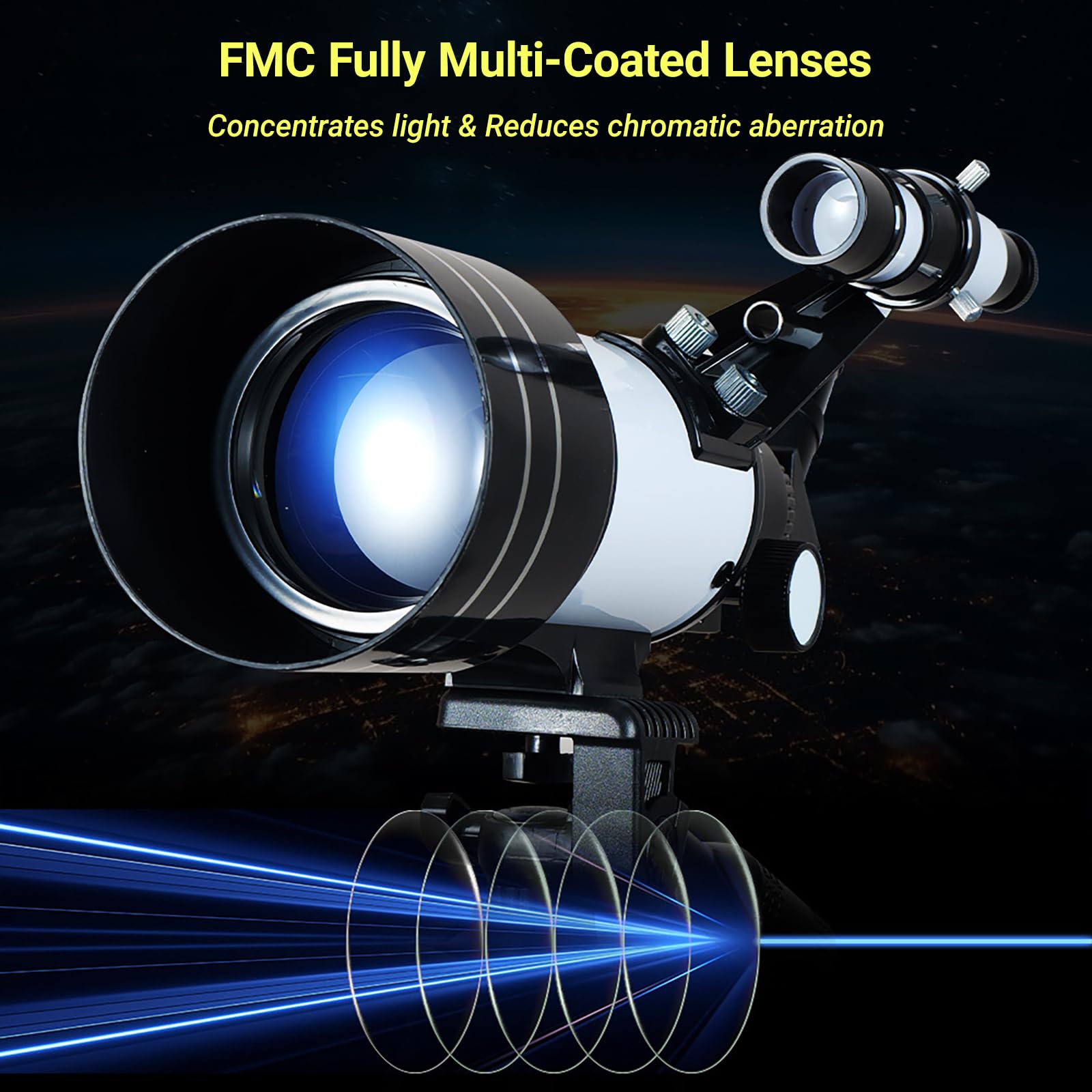Telescopio Astronómico para Niños Adultos, 70mm Apertura 300mm Telescopio Refractor Portable, 15-150X, Alta Transmisión, con Trípode Ajustable y Soporte para Teléfono para Astronomía Principiantes