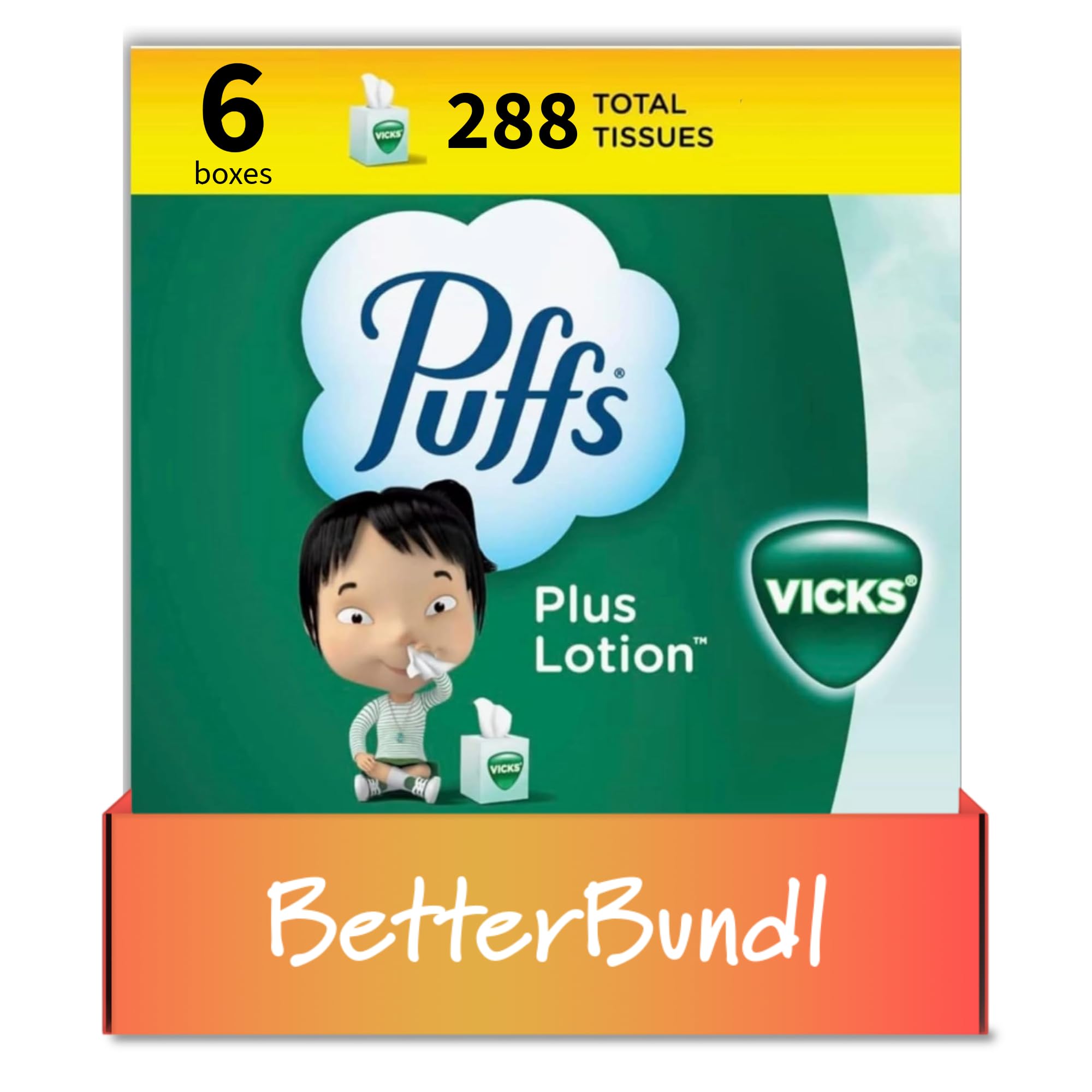 Puffs Plus Lotion Facial Tissues - 6 Pack Facial Tissues Cube Boxes, 48 Soft Face Tissue Paper Per Box (288 Total) For Kids And Adults With Sensitive Skin, White