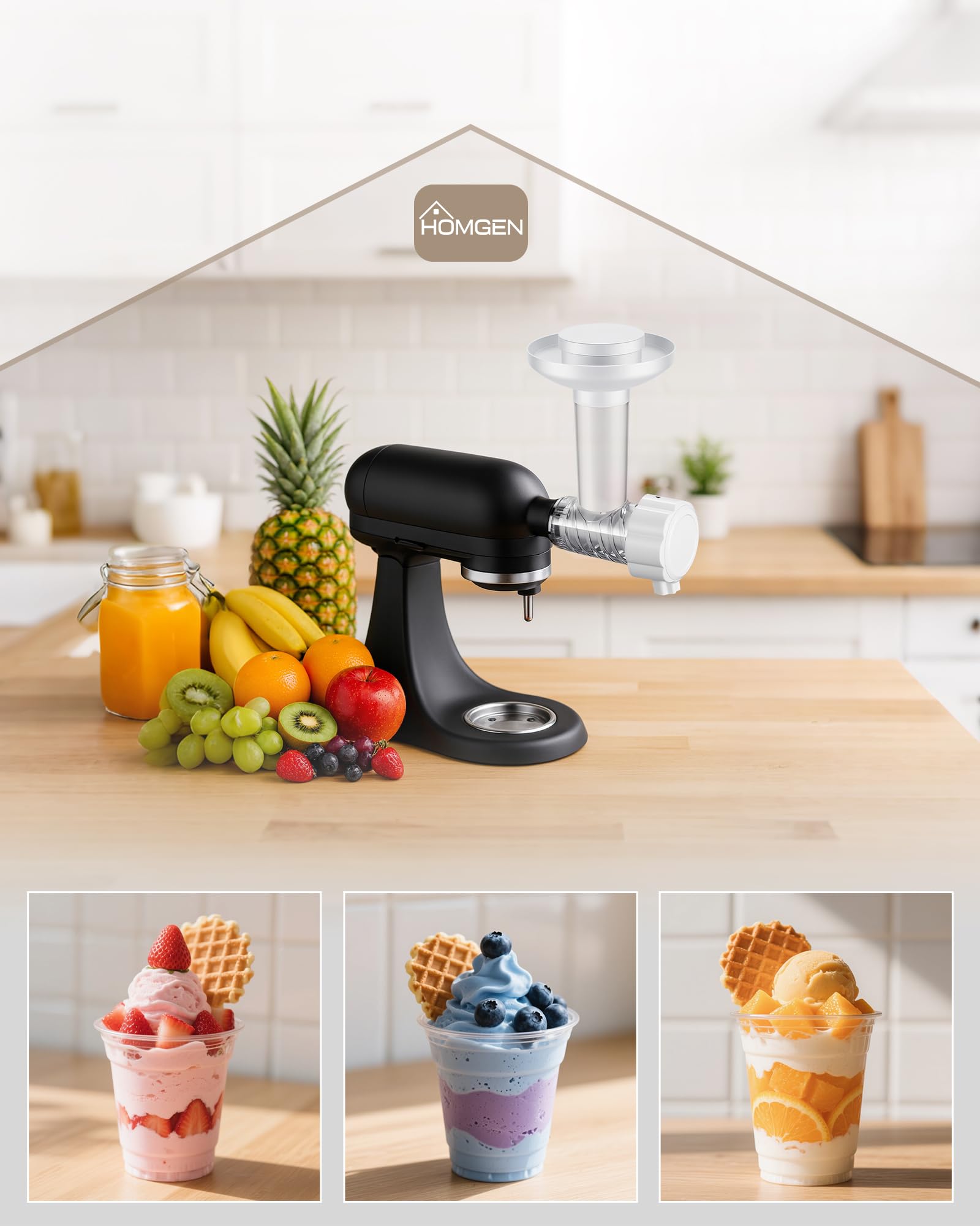 HOMGEN Nasadka do maszyny do lodów Kitchenaid do miksera stojącego i owocowego, bez BPA