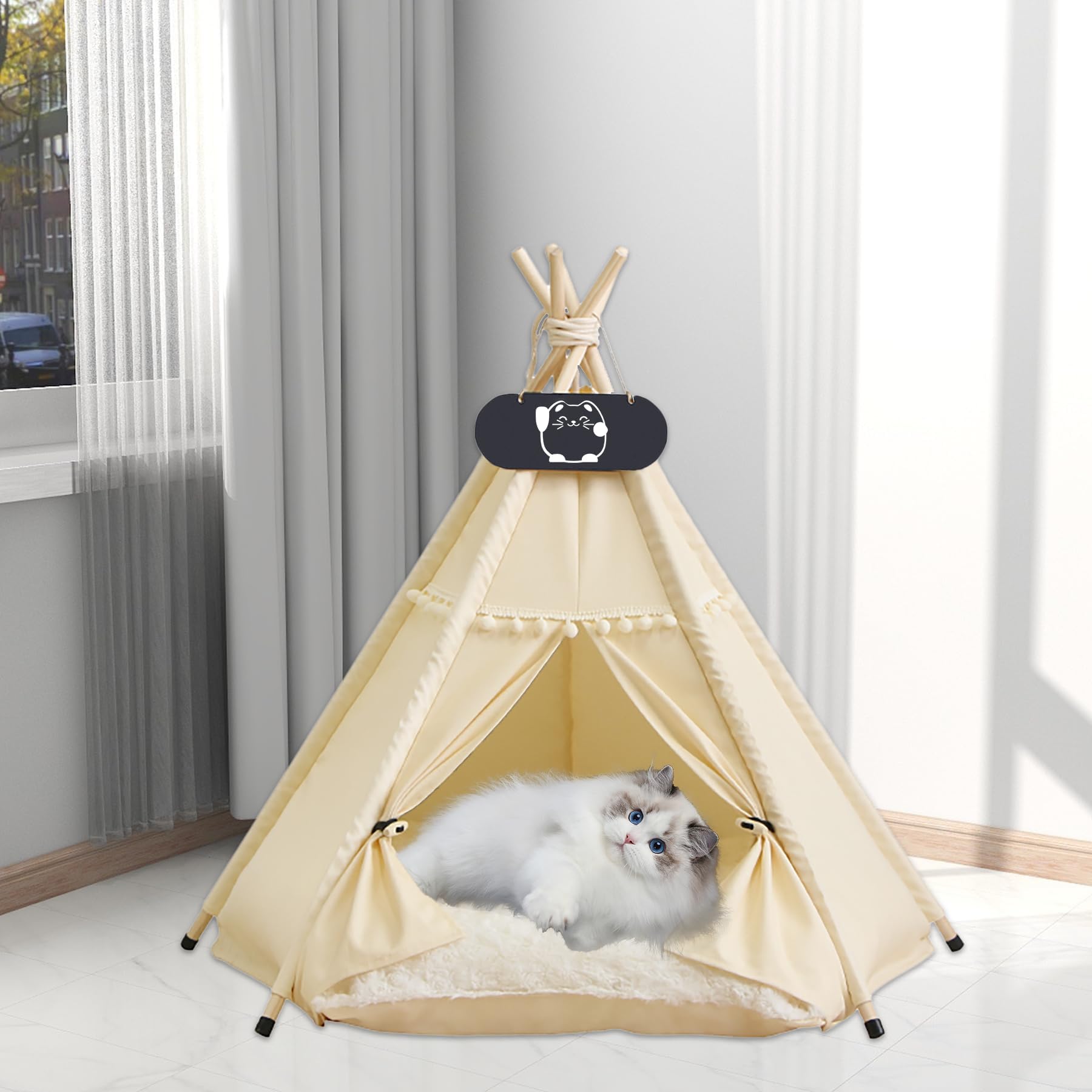 LINCYS Tipi pour Chien, Tente pour Chien, Tente tipi pour Animaux de Compagnie, Tente Lavable pour Chiot pour Animaux de Compagnie pour l'intérieur, Tente de lit avec Coussin Double Face,A,M