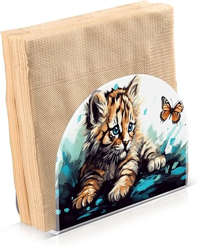 Miniatura 2 de Napkin Holder Cat Plays Butterfly Napkin Holders for Tables, Clear Acrylic Napkin Holders Cocktail Napkin Holder for Kitchen Restaurant Bar Home