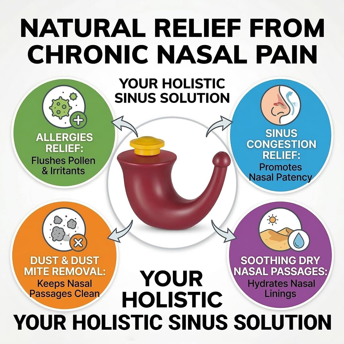 tiyiyok Pot Neti De Yoga, Rhino Horn, Nettoyeur De Corne Rouge, Conception Compacte Convient Pour Nettoyer Les Voies Nasales Et Soulager L'Inconfort Quotidien - 5