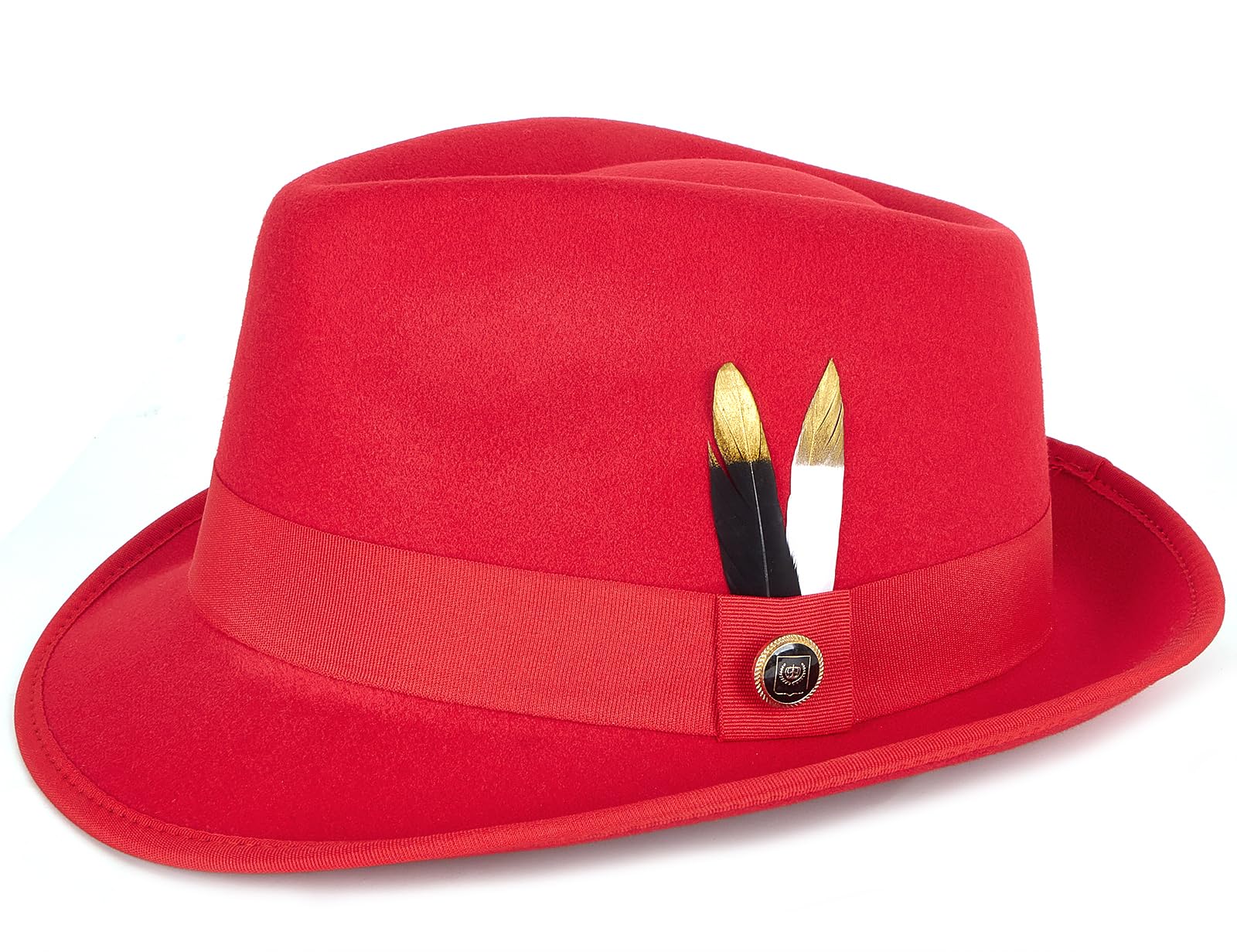 Fedora Hats for Men &amp; Women Short Brim Felt hat Trilby Fedora with Feather Panama Dress Hat