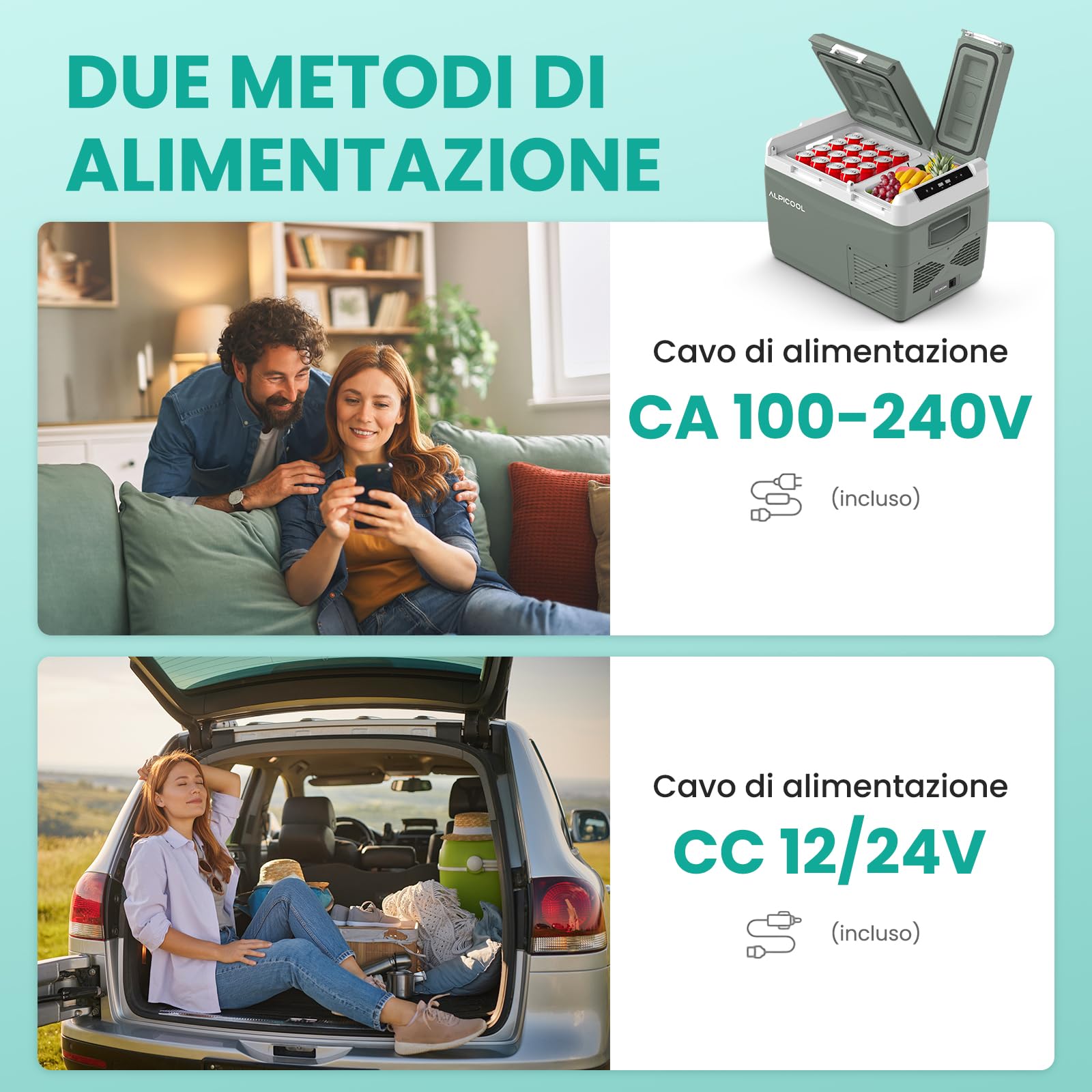 Alpicool KLS38 Frigo per Auto 31L con APP, 2026 Doppia Zona Frigorifero Portatile Elettrico 12/24V DC 100~240 V AC,Frigo Portatile per Camion Viaggio Picnic,-20℃-20 ℃,con Scomparto Ghiaccio,Verde