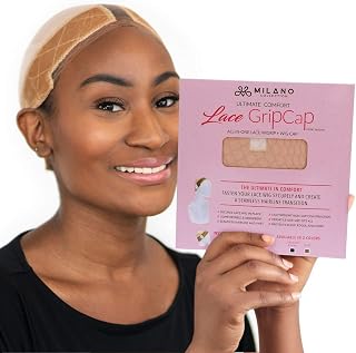 Milano Collection Lace Wig Grip Cap - Adjustable Non-Slip Wig Cap with Headband for Secure Lace Front Wigs, One Size Fits All, Nude