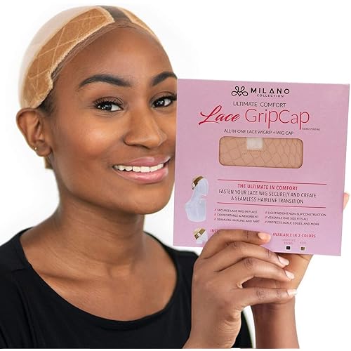 MILANO COLLECTION Lace Wig Grip Cap for Women, Adjustable Wig Caps for Women Non Slip with Headband to Secure Lace Top Perfectly in Place, One Size Fits All, Nude