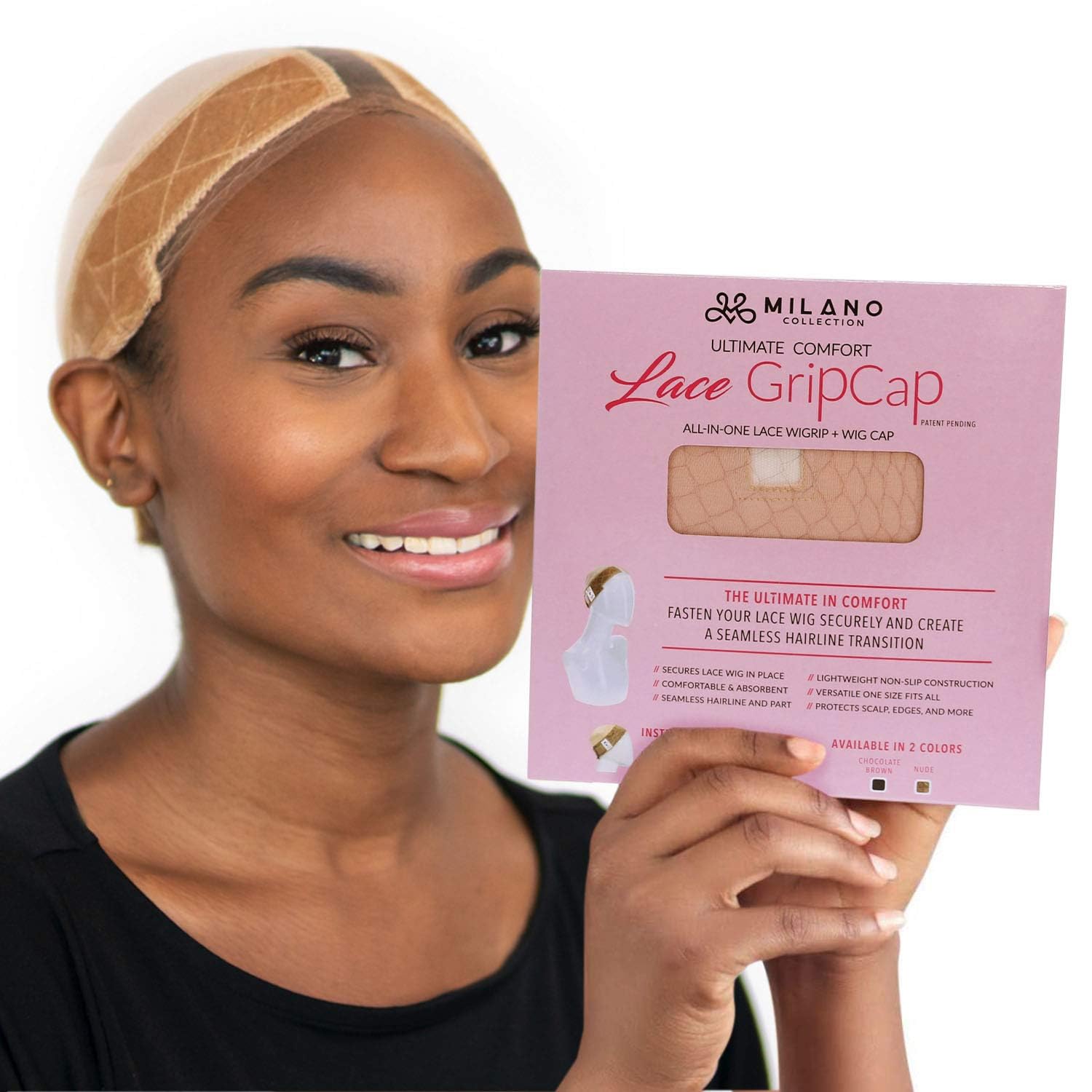 Milano Collection Lace GripCap for Women, 2 in 1 Lace Wig Grip Band Plus Wig Cap for Lace Wigs and Frontals with Reinforced Swiss Lace by Hairline and Part for Seamless Transition, Nude