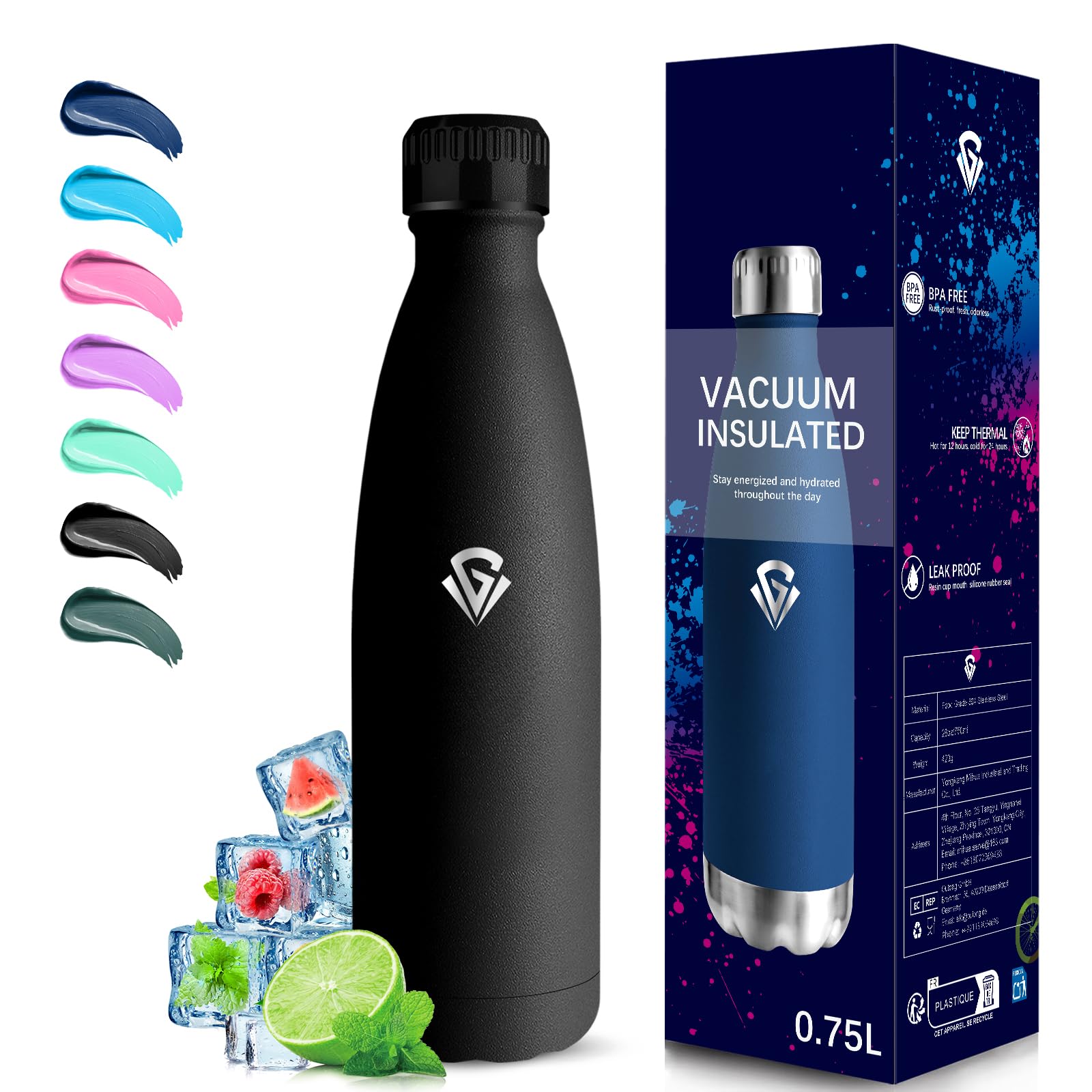 Grsta Botella Agua Acero Inoxidable, 750ml Botella Termica, A Prueba de Fugas, Botella Agua Gimnasio, sin BPA, Cantimplora Acero Inoxidable, Fácil de Llevar, para Oficina, Yoga, Cámping, Senderismo 2 71RU7eX5EiL