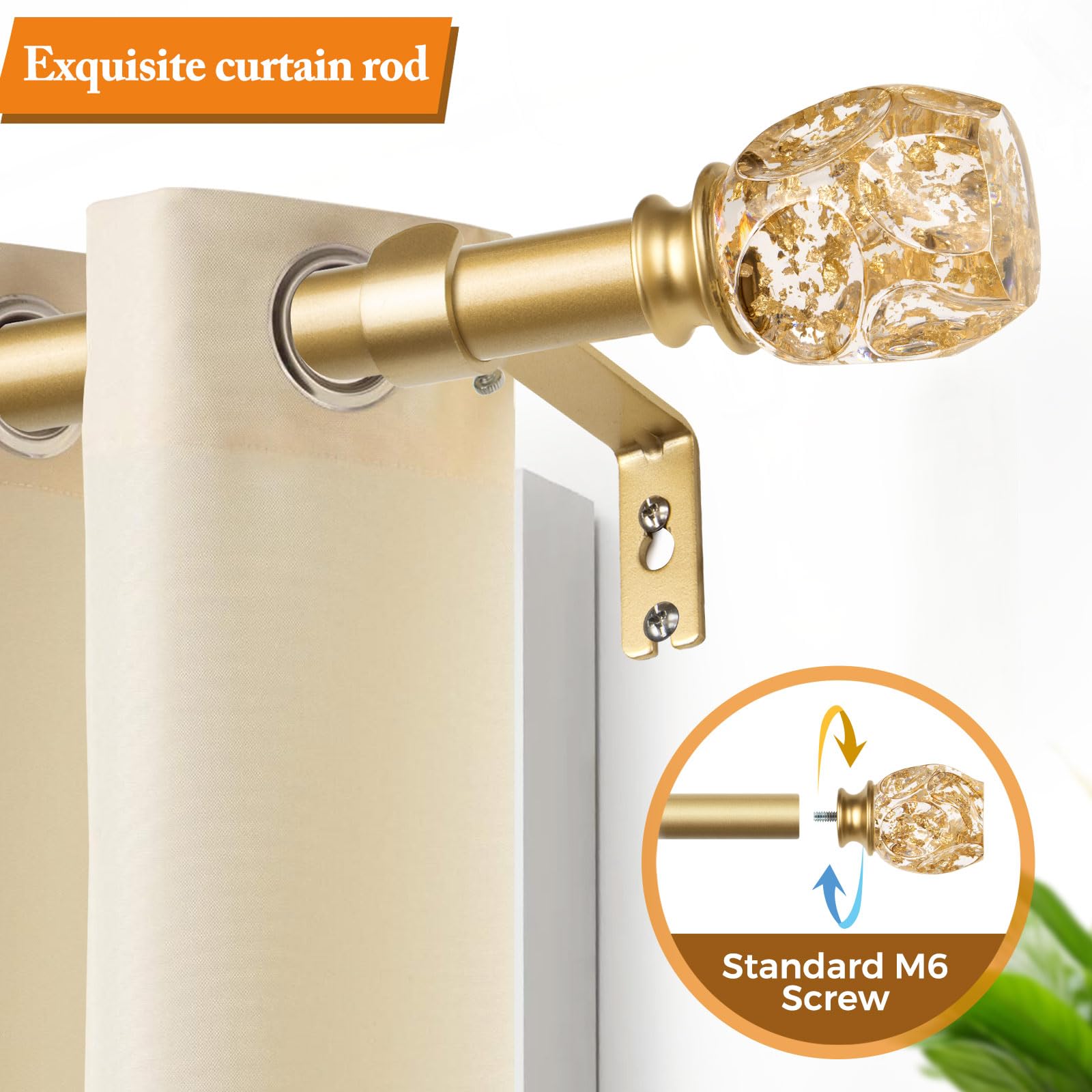 TONIAL Curtain Rods for Windows 66 to 120 Inch, 7/8 Inch Heavy Duty Curtain Rod 32 to 115 Inch, Telescoping Splicing Drapery Rods with Exquisite Diamond Finials, Gold