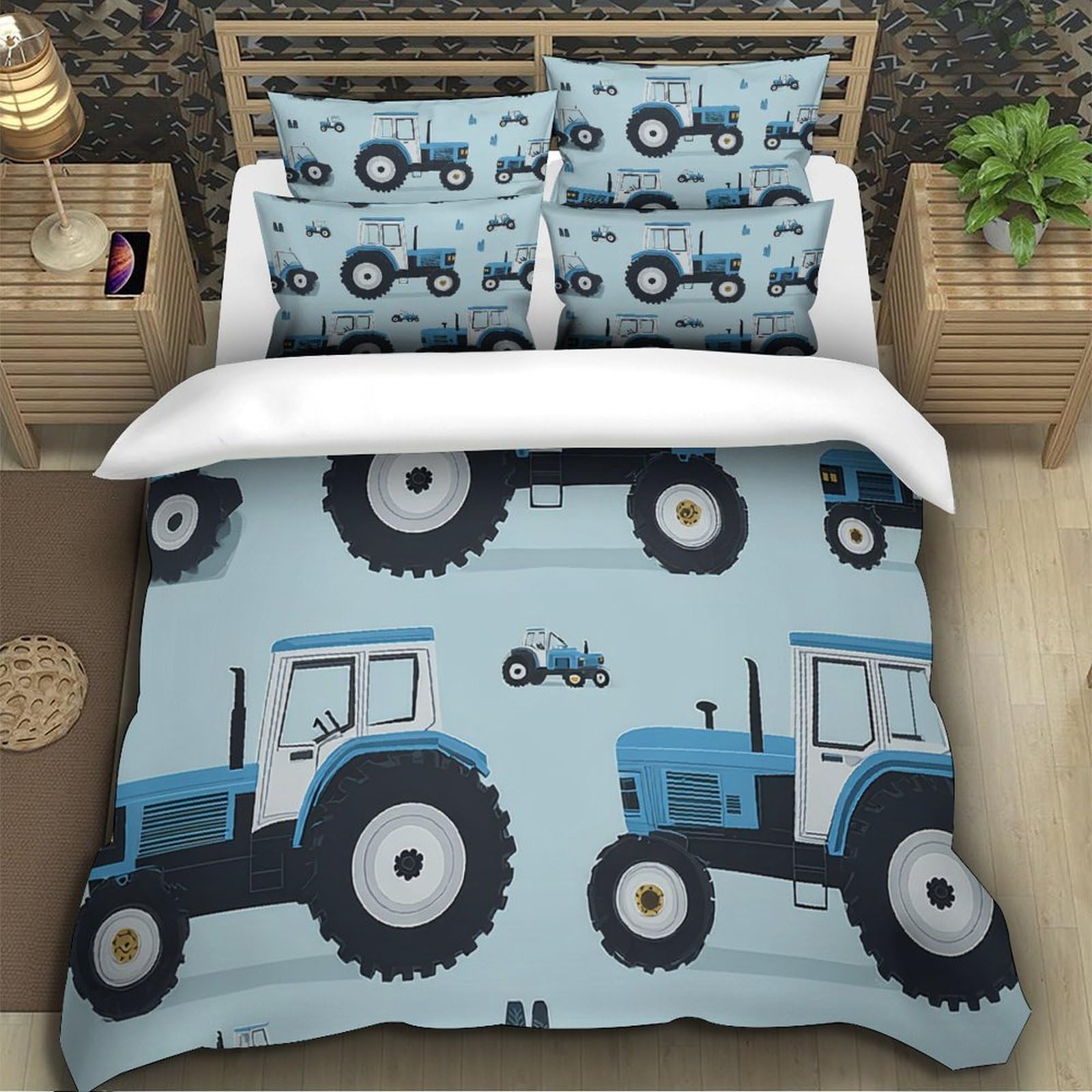 Kinder Traktor Bettwäsche Set Mikrofaser Blau Design