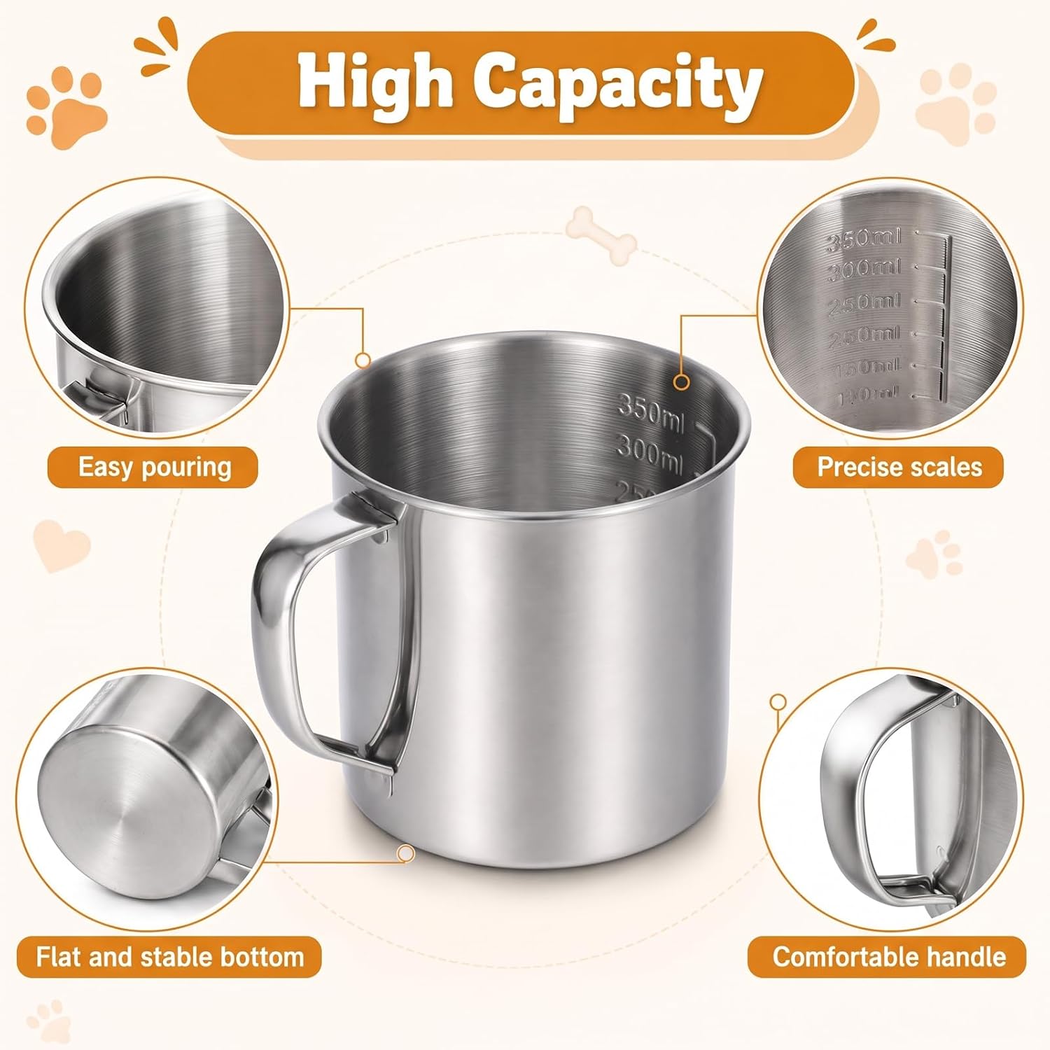 1.5 Cup Dog Food Scoop, Stainless Steel Dog Food Measuring Cup with Handle