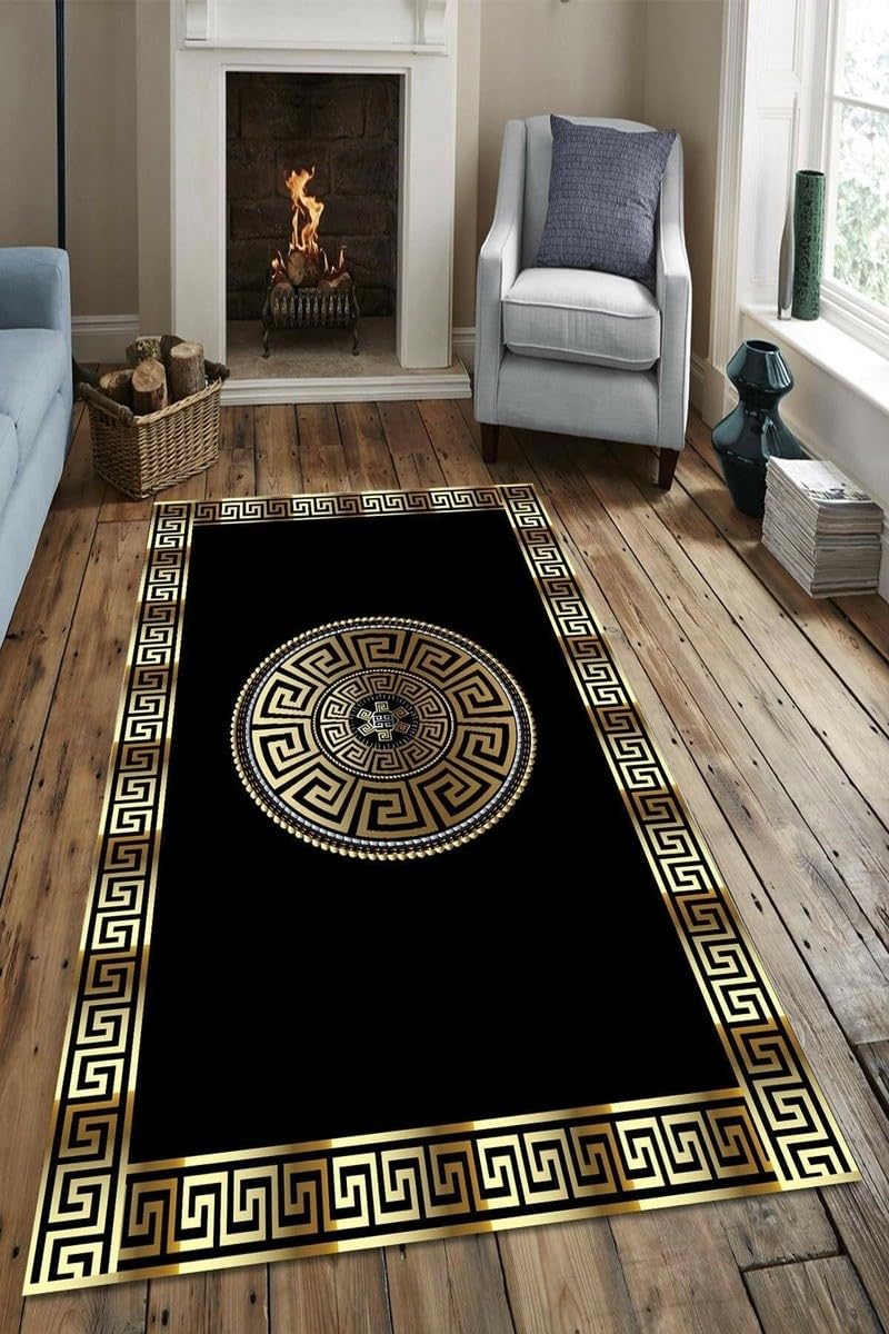 Amazon.com: MUOUCTE Vintage Black Gold Greek Key Runner Rugs, 2x6ft ...