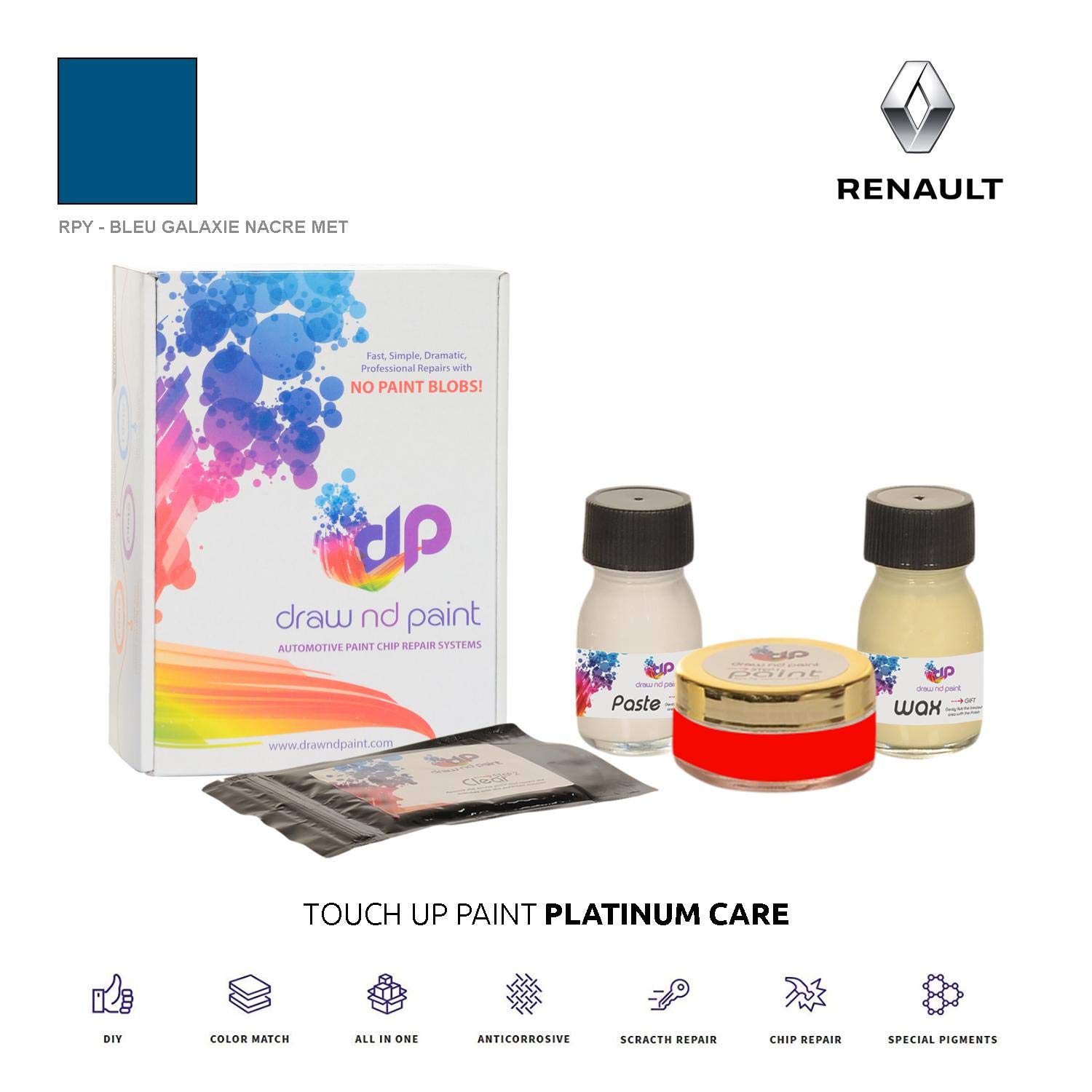 DrawndPaint for/RENAULT Captur/BLEU GALAXIE NACRE MET - RPY/TOUCH-UP PAINT SYSTEM EXACT-MATCH/PLATINUM CARE