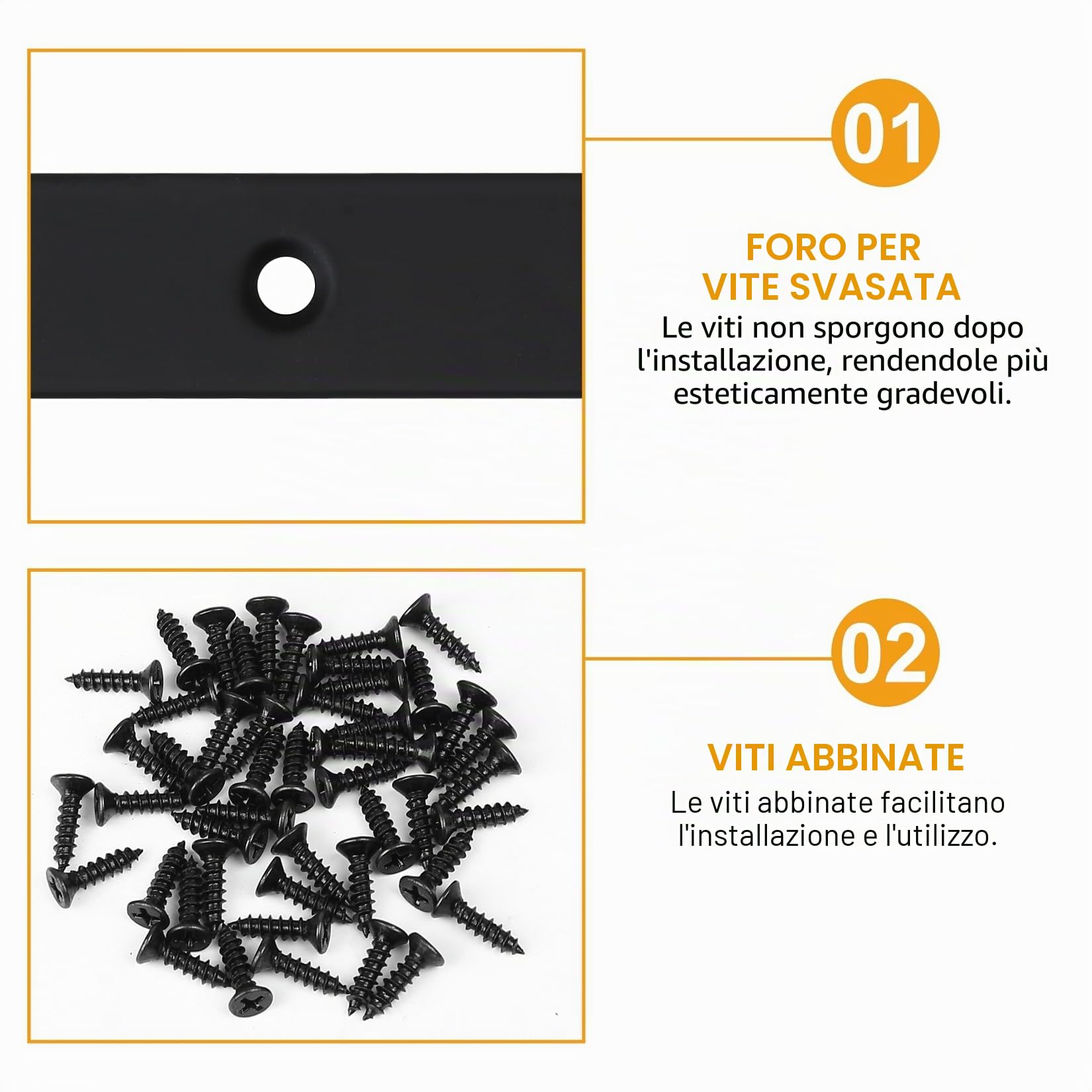 6 Pz. Piastra Forata Nera, Connettore Metallizzato, Connettore Legno Piano, Piastra di Riparazione, Connettore Angolare Piatto con 48 Viti per Mobili Armadi Scaffali, 295x20x3 mm