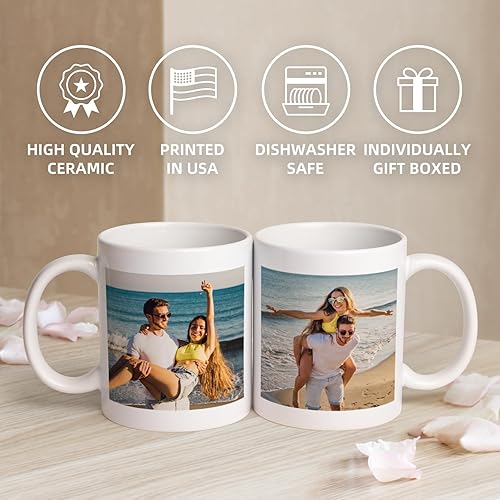 Miniatura 6 de Customizedbee Juego de 2 tazas de café de cerámica de 11 onzas con texto personalizado con nombre de foto, regalos del día de San Valentín para él y