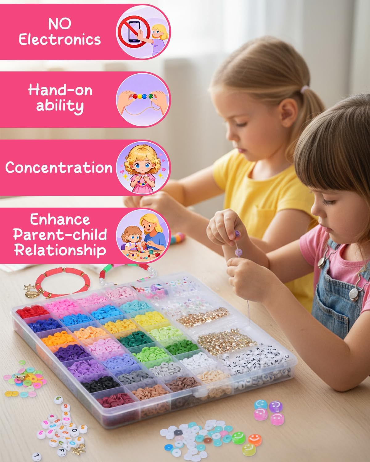 BestNow 28 Colors Bracelet Making Kit 6000 Pcs Friendship Bracelet Kits Flat Beads for Jewelry Making Polymer Clay Heishi Beads Set for Bracelet Necklace DIY Crafts Gift for Girls Ages 6-12 - Image 3