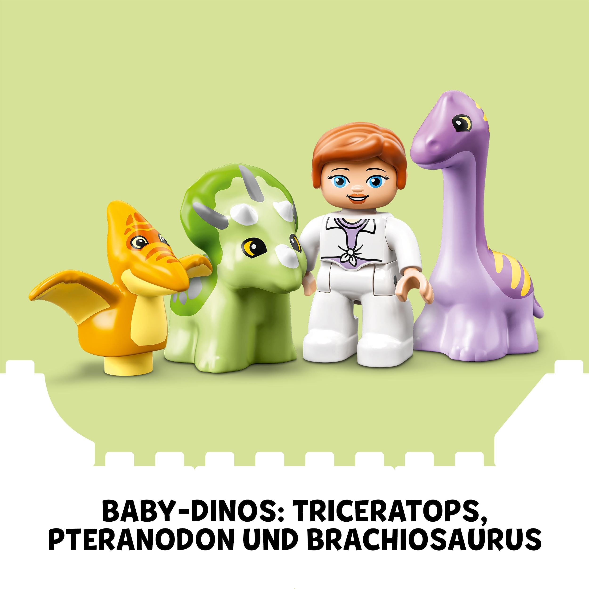 LEGO 10938 DUPLO Jurassic World Dinosaurier Kindergarten mit Baby Dino Figuren und Triceratops, Spielzeug und Steine für Kleinkinder ab 2 Jahre, Mädchen und Jungen
