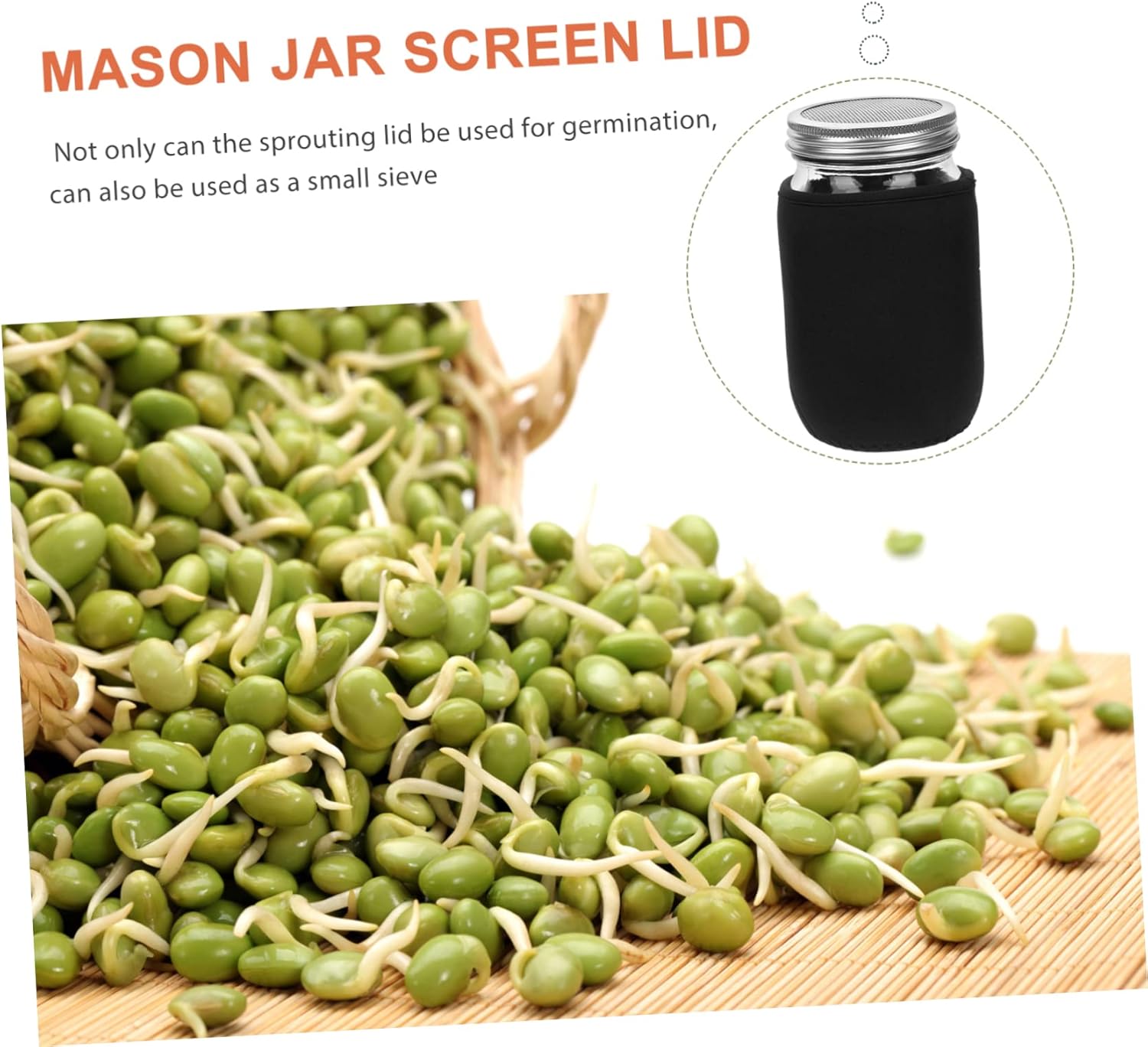 1set Sprouting Kit Blackout Sleeves Jar Lids for Jars Includes Stainless Steel Screen Lids for Growing Broccoli
