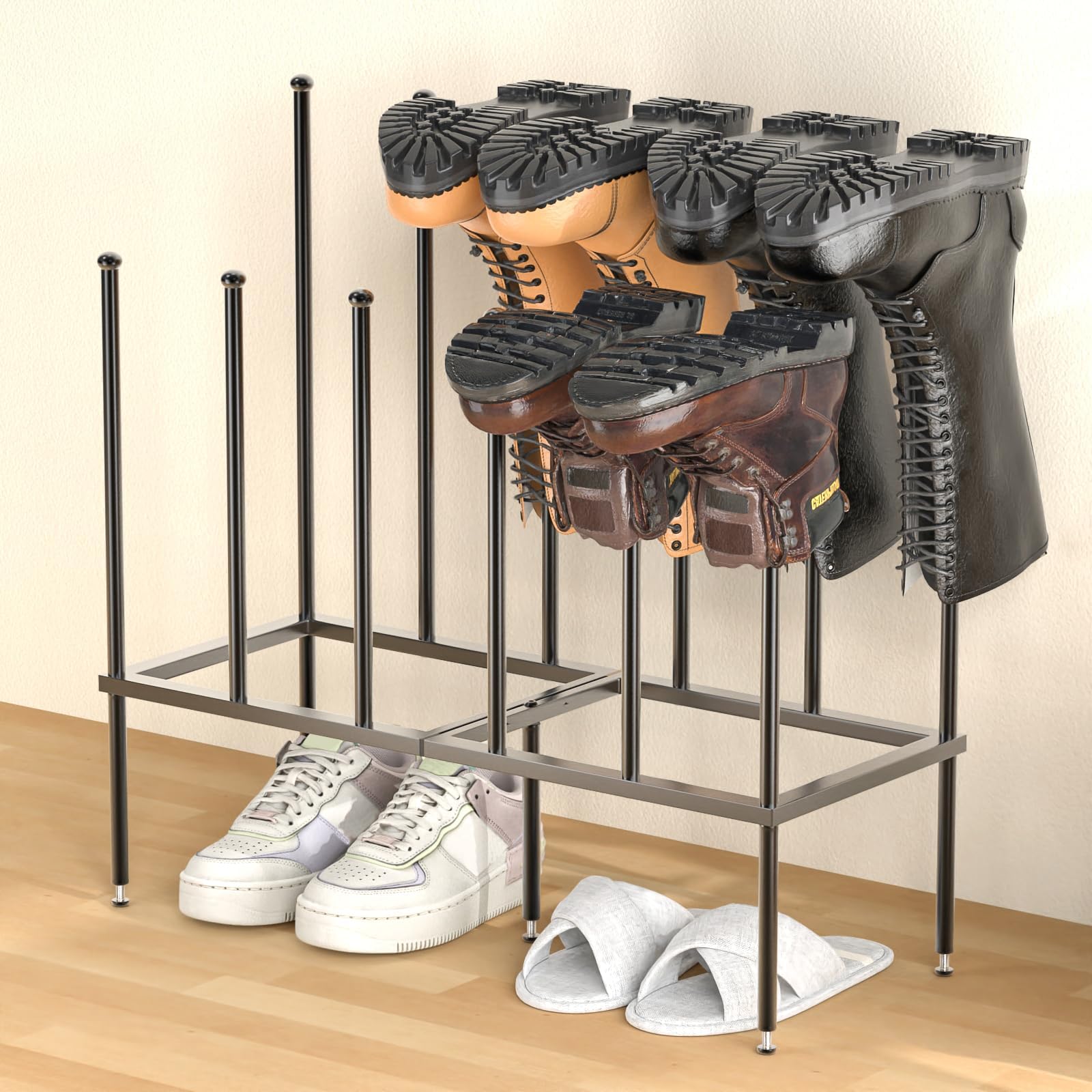 Eazy2hD Free Standing Shoe Racks for Boots -Black Metal Rack Organizer Tall Boot Rack for Dorm Room, Closet, Bedroom, Entryway, Patio Outdoor, Shoe Storage Fit for 6 Pairs Assembly Required