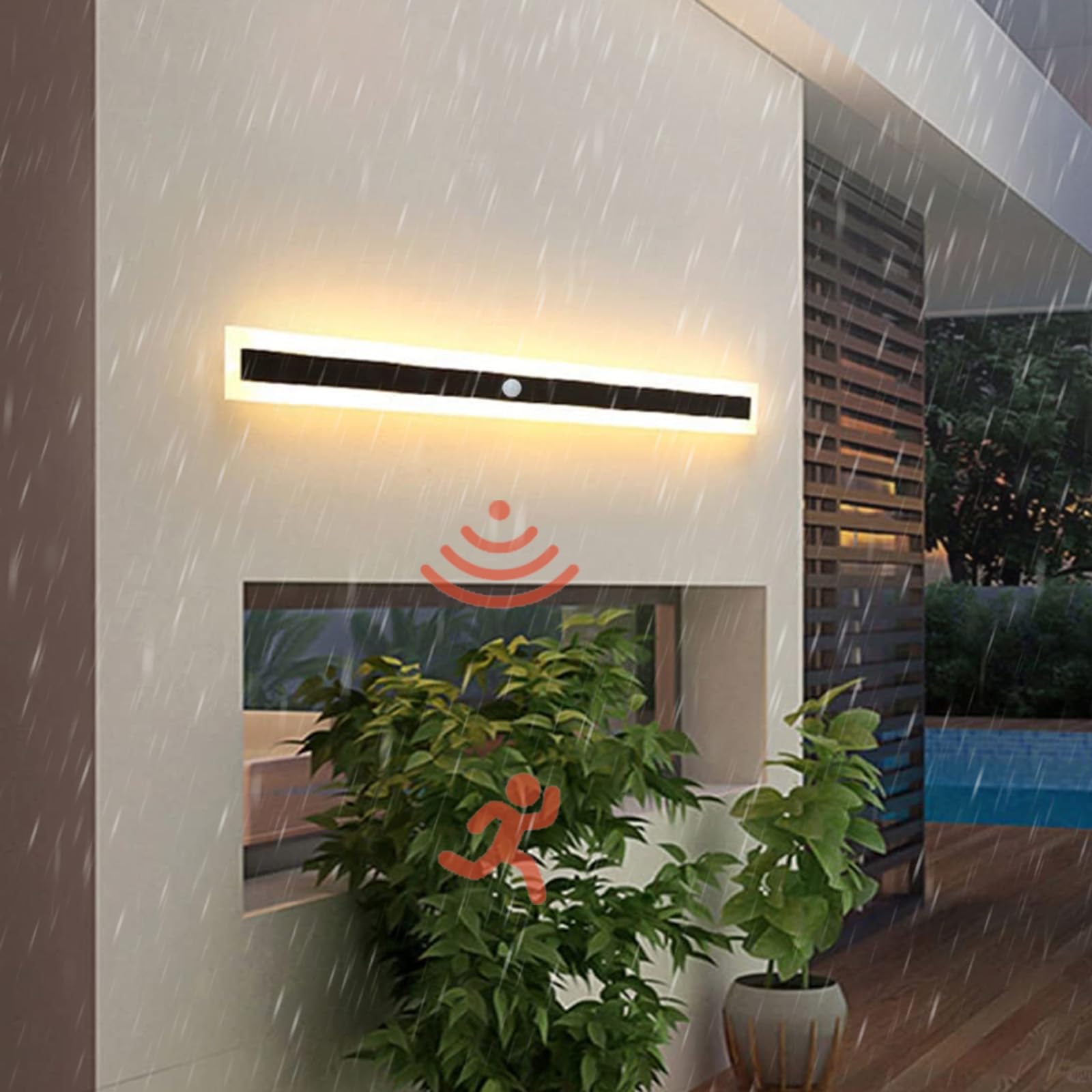 TZSMUM LED Outdoor Garden Wall Light with Motion Sensor Wall Lamp IP65 Waterproof Long Wall Sconce Outside Yard Black 3000K/4000K/6000K Exterior Lighting Courtyard Terrace (80cm,A Warm Light)