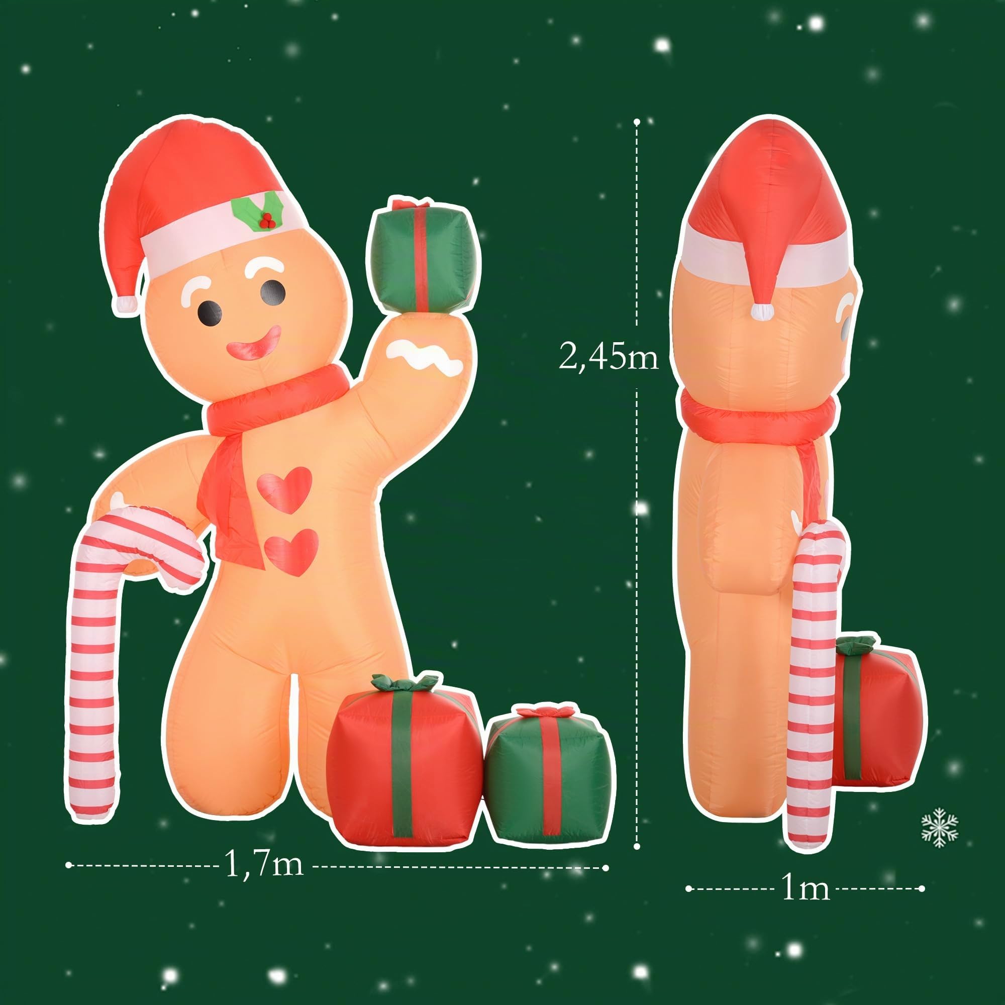 Outsunny 245 cm Aufblasbare Weihnachtsdeko Aussen Lebkuchenmann Deko