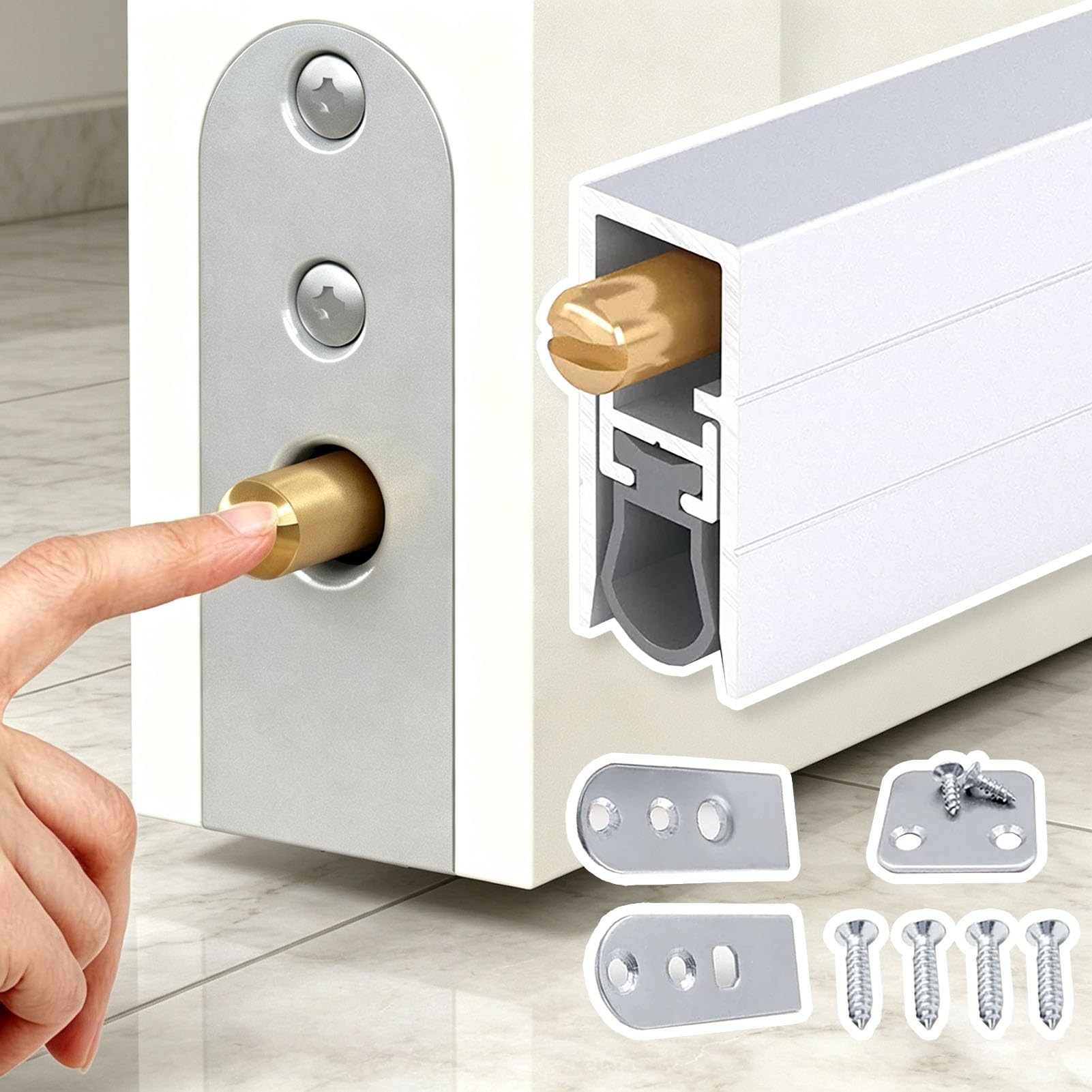 Paraspifferi Automatico Guarnizione Automatica Sottoporta da 76 80 90 110 150 cm, Paraspifferi a Scomparsa in Alluminio, Guarnizione Isolante Acustica e Antivento per Porte