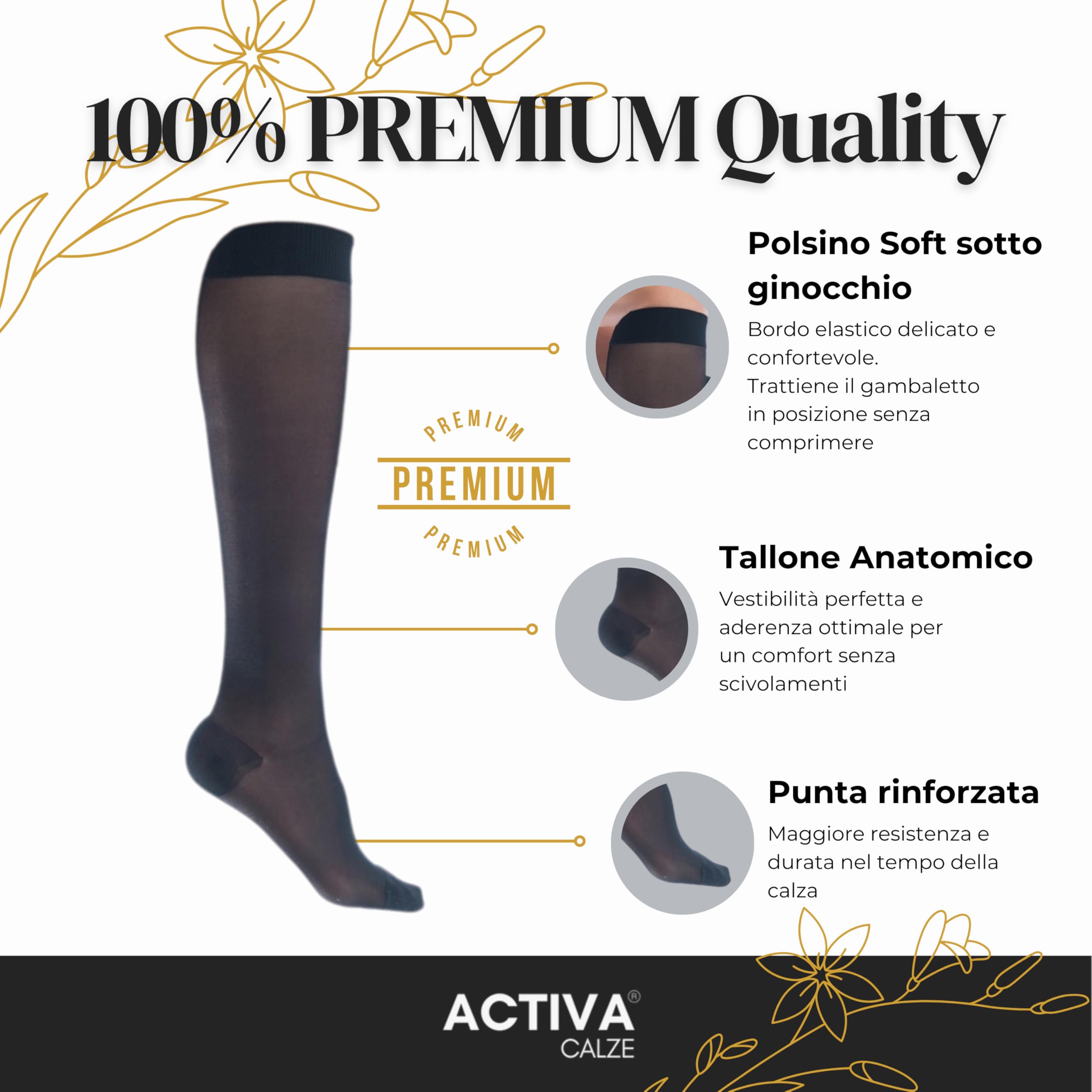 ACTIVA – Pack 3 Gambaletti Donna 140 Denari a Compressione Graduata Classe 1 (16-19 mmHg) – Calze Riposanti Elastiche Made in Italy