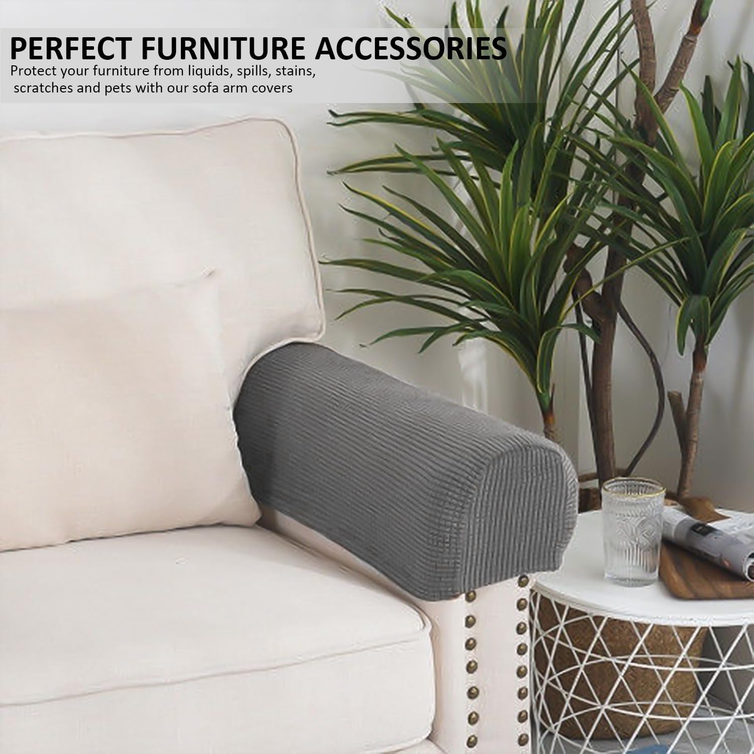 Copribraccioli Per Divano Grigi - Tessuto Elasticizzato Antiscivolo Per Protezione E Decorazione - Foto 8