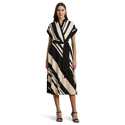 Lauren Ralph Lauren Striped Belted Crepe Dress Women
