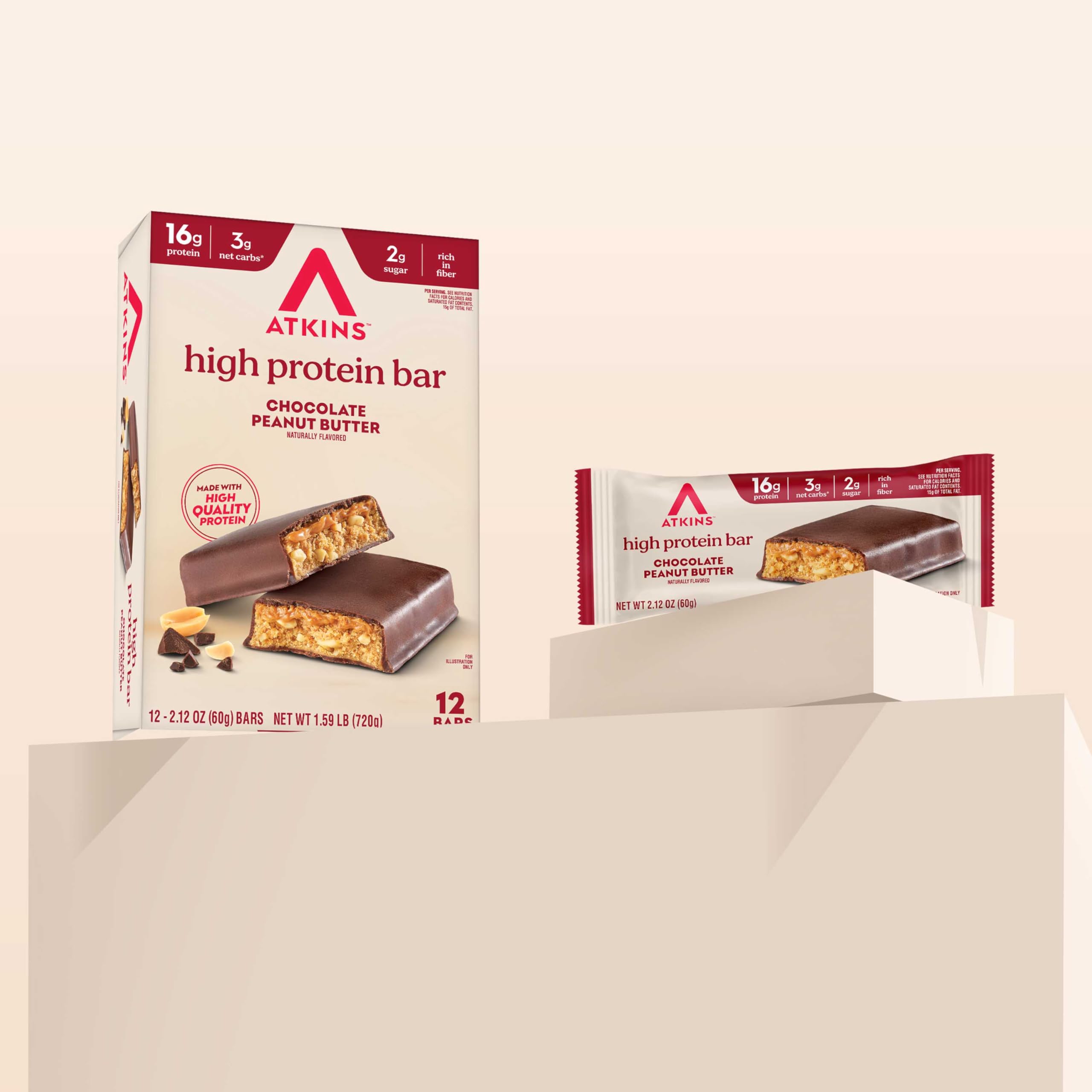 Atkins Chocolate Peanut Butter High Protein Bar, 16g Protein, 12 Count — Amazon image 6