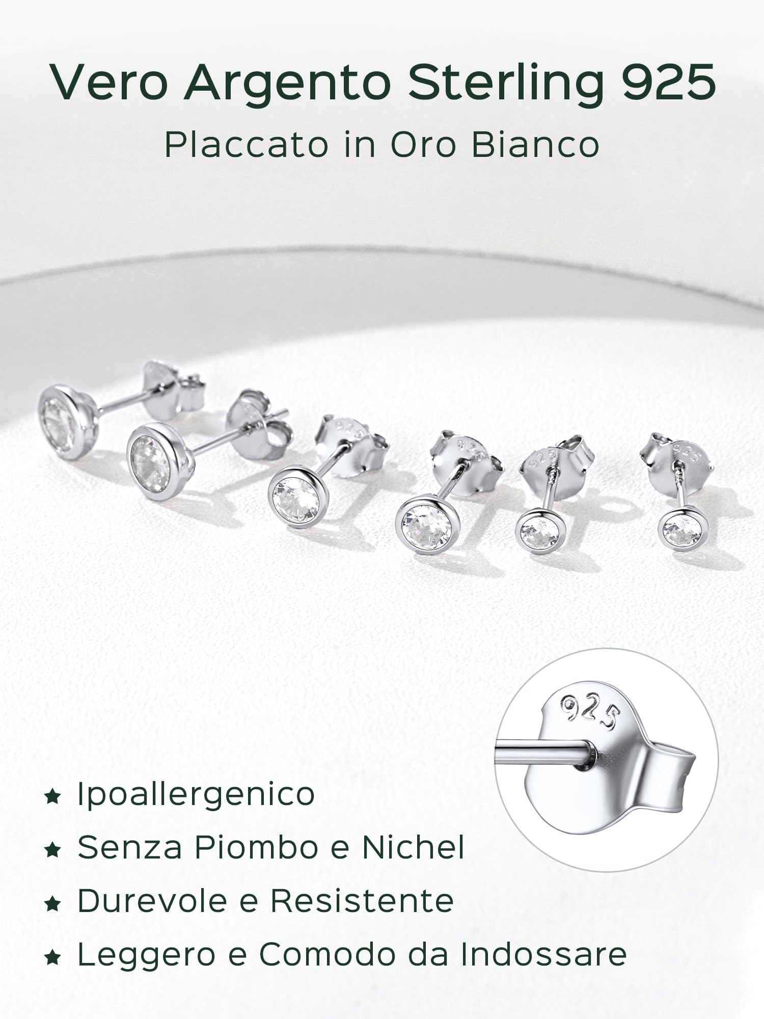 ChicSilver 3/4/5mm Orecchini Donna Punto Luce Argento 925 a Lobo Piccoli | argento 925, diamante brillante, minimalista, elegante, adatto a qualsiasi occasione, per quotidiano anniversario natale