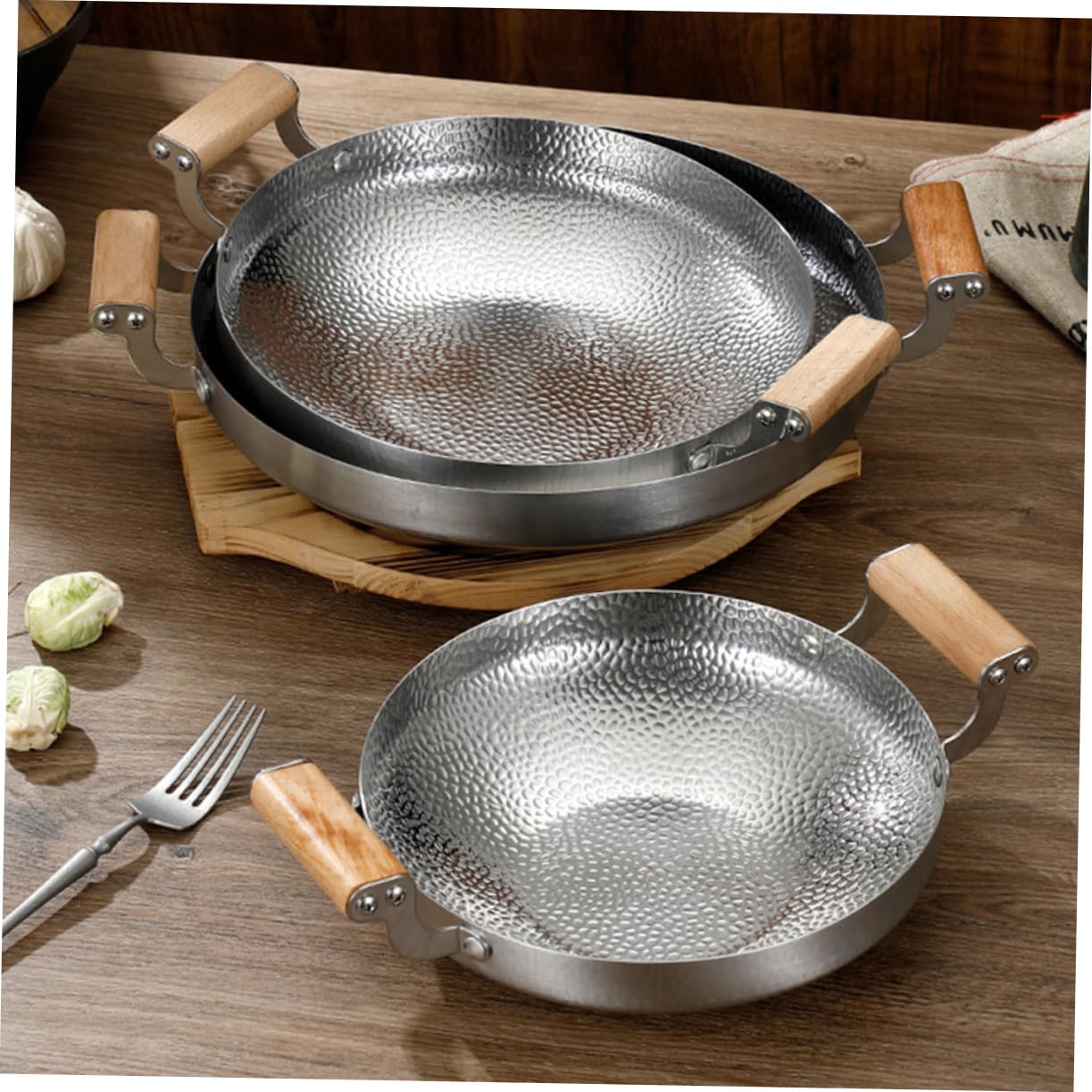 Cabilock Stahlkochtopf Mit Doppelgriff Kochpfanne Haushaltsküchenartikel Wokpfanne Aus Edelstahl Küchenutensil Bratpfanne Aus Edelstahl Grillpfanne Aus Trockentopf Wok Für Herd Kochbedarf