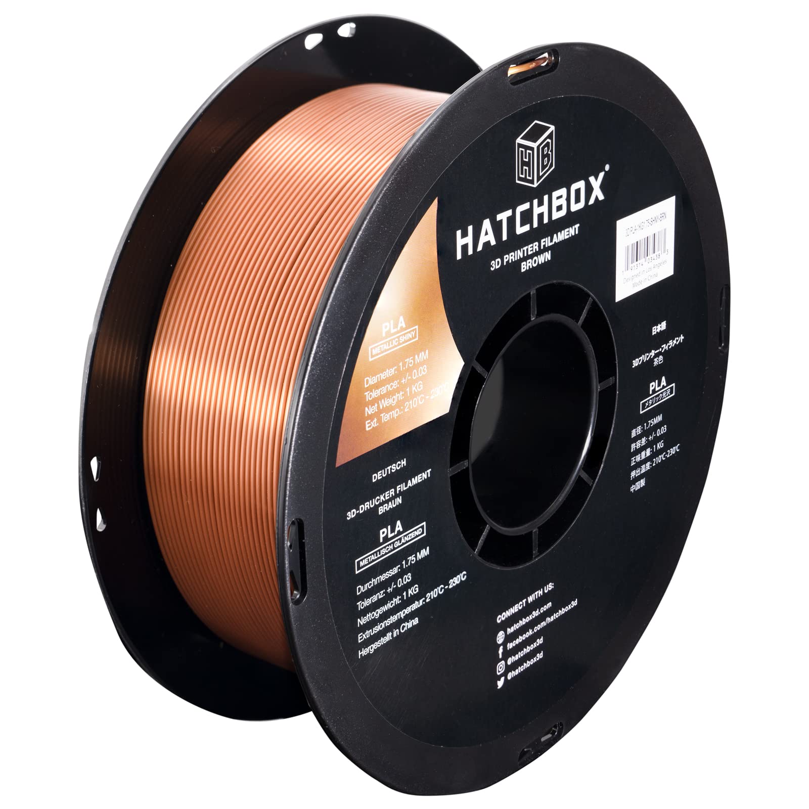 HATCHBOX Metallic Finish PLA 3D Printer Filament, Dimensional Accuracy +/- 0.03 mm, 1 kg Spool, 1.75 mm, Brown