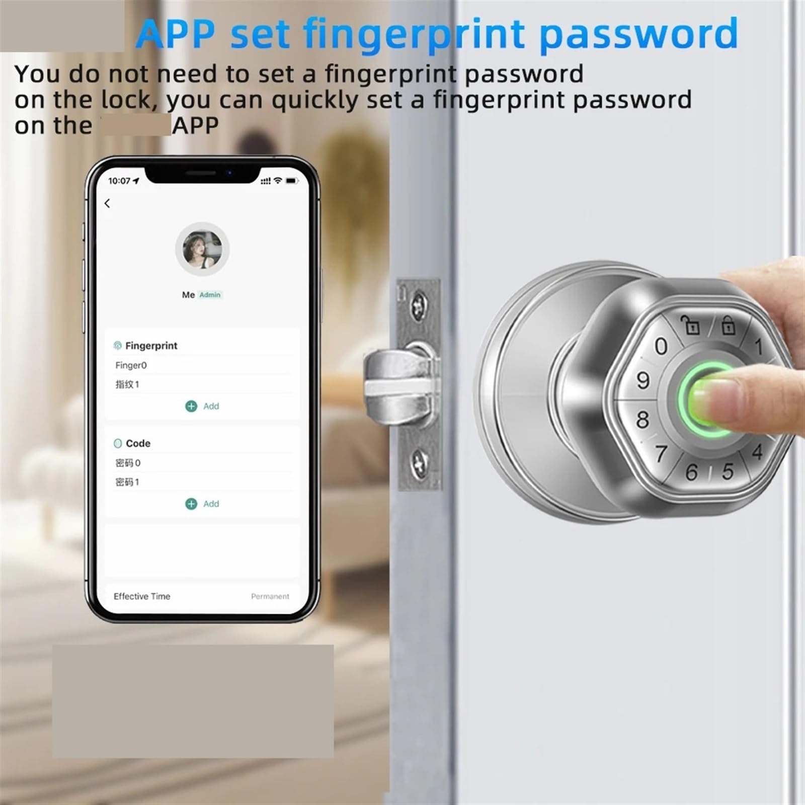 Serrure Connectée, Serrure de Porte Intelligente à Empreintes digitales, Bouton Rond avec Mot de Passe/clé/Application de déverrouillage,pour Chambres, Bureaux et hôtels(Zwart)