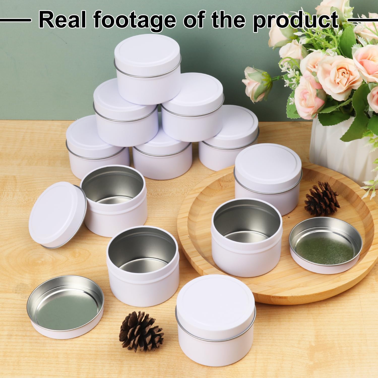 48 Pack 4 oz White Metal Candle Tins with Lids, Round, 4 oz Capacity, Cylindrical, DIY Candle Making and Storage