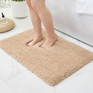 Bathroom Rugs 17x24, Ultra Thick Shaggy Soft Absorbent Bath Rug, High Density Foam Latex Non Slip Backing, Machine Washable Bath Mats for Bathroom Floor, Home Decor Accessories, Beige
