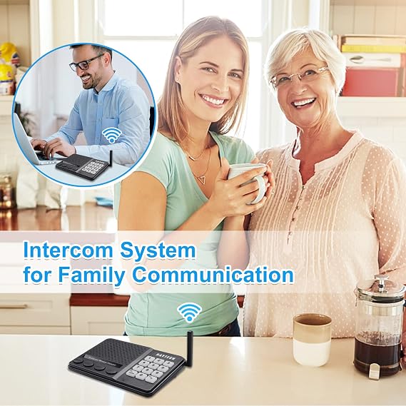 DAYTECH Wireless Intercom for Home Office Elderly System 2 Packs UK Plug | 1/2 Mile Long Range 10 Channel Room to Room Communication for Business/Office/Hotel/Hospital/Care Home