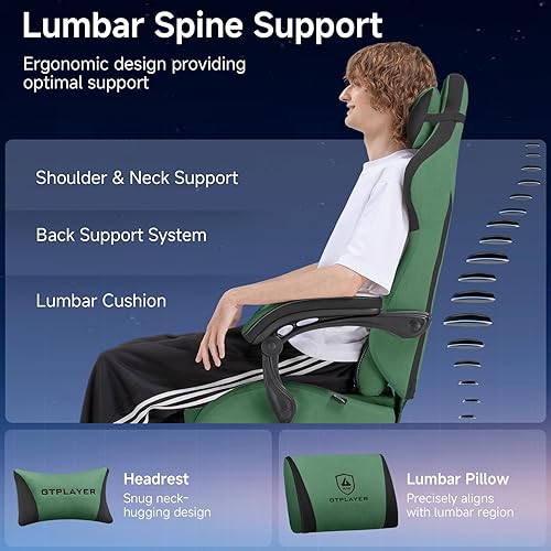 Miniatura 8 de GTPLAYER Silla para videojuegos, sillas de videojuegos con reposapiés y soporte lumbar, silla de computadora para adultos con respaldo extendido,