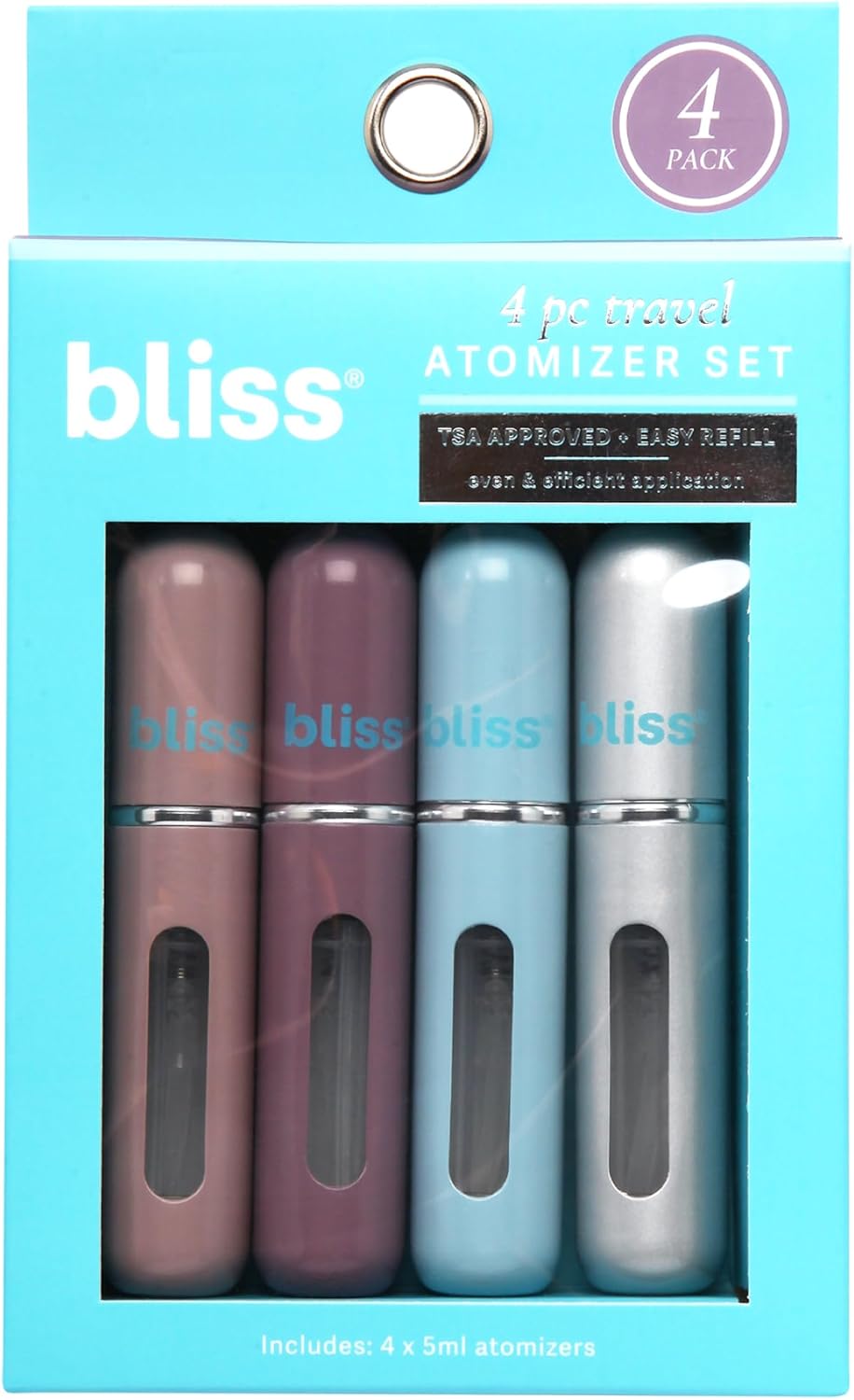 Bliss Atomizer Spray Bottle Set - 4 Pack TSA-Approved Leak Proof Refillable Small Travel Spray Bottle and Perfume Atomizer, Size One Size, Multicolor
