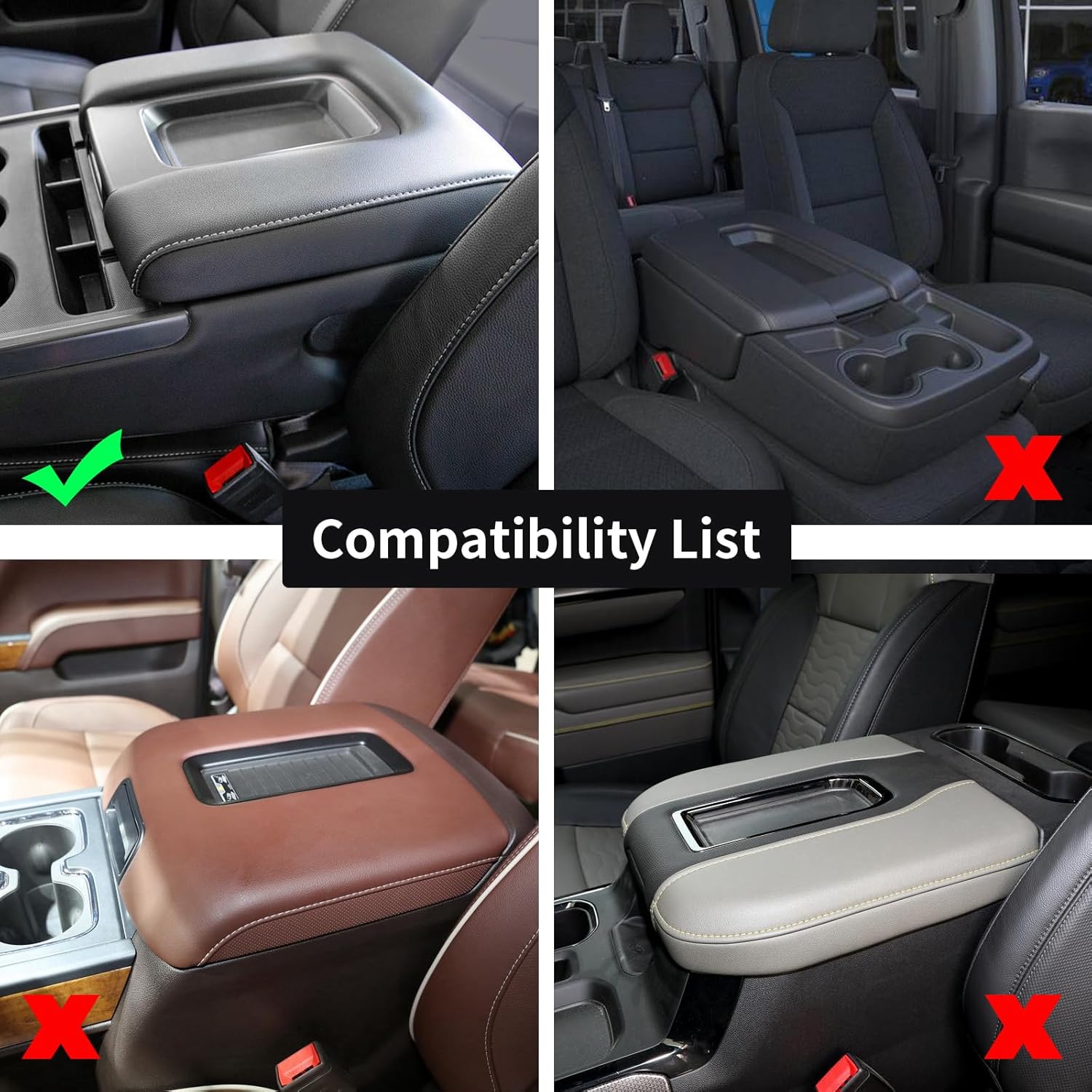 GIANT PANDA Custom Center Console Cover Fit 2014-2018 Chevy Silverado&GMC Sierra 1500 2500 3500 with 40/20/40 Jump Seat,Leather Armrest Console Cover - Full Protection - Black